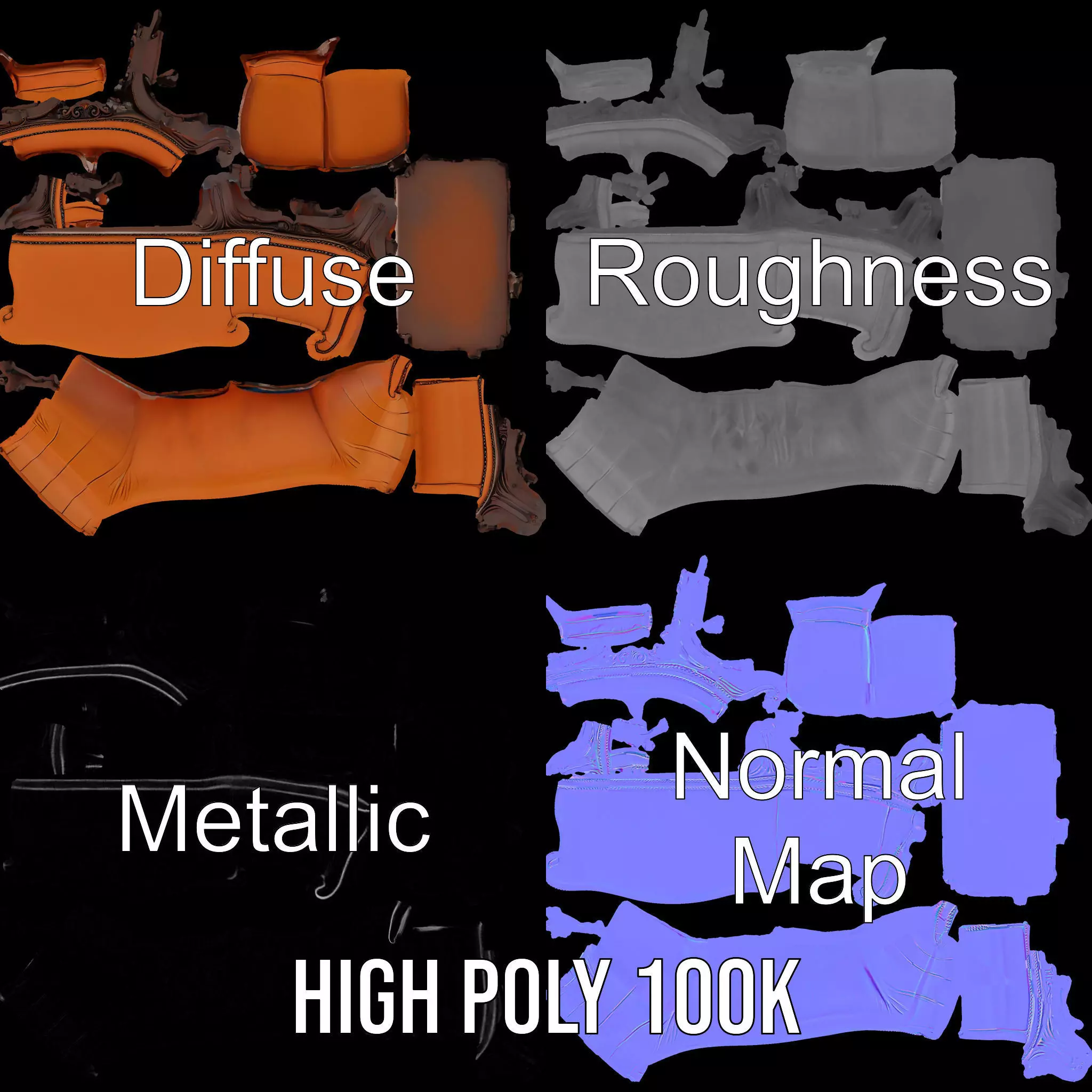 Vintage Leather Sofa model pack Low-poly 3D model_3