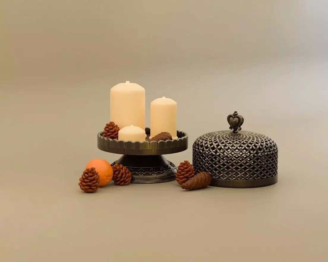 Miniature Candle Arrangement Set  Candles Pinecones Orange  3D print model_0