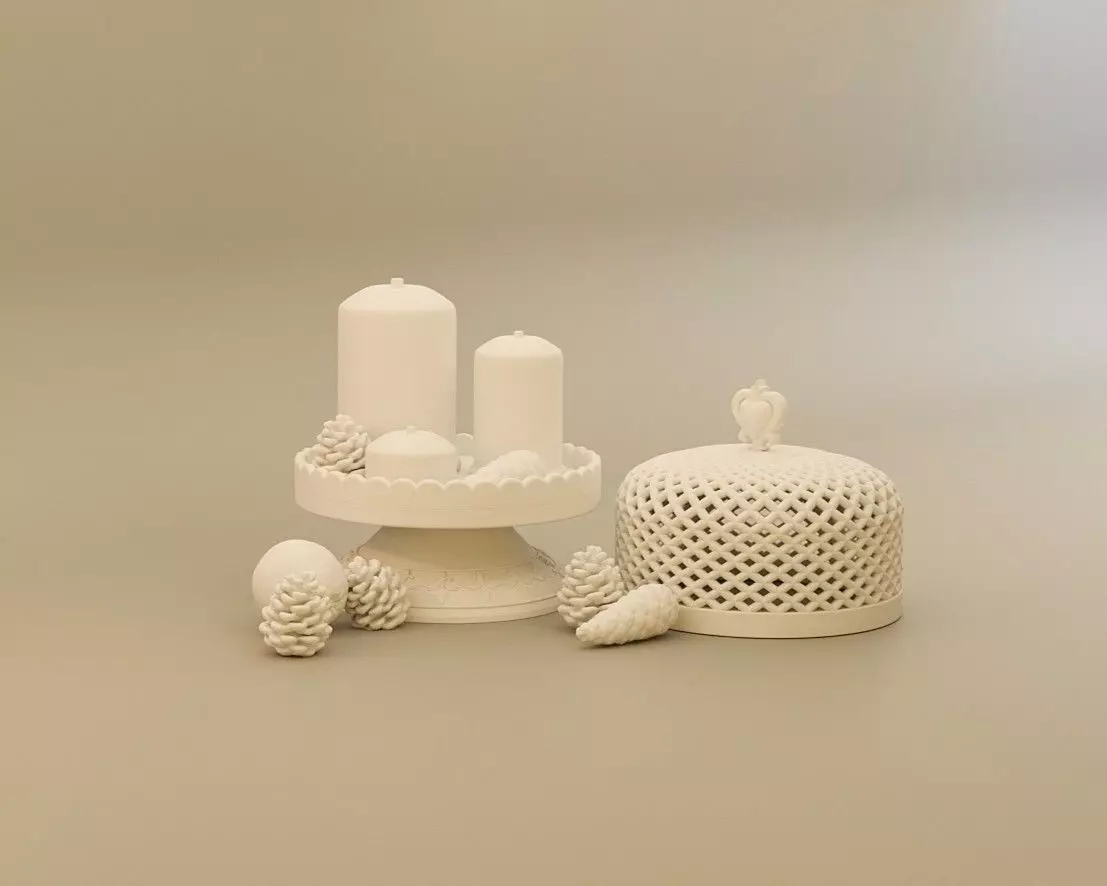 Miniature Candle Arrangement Set  Candles Pinecones Orange  3D print model_1