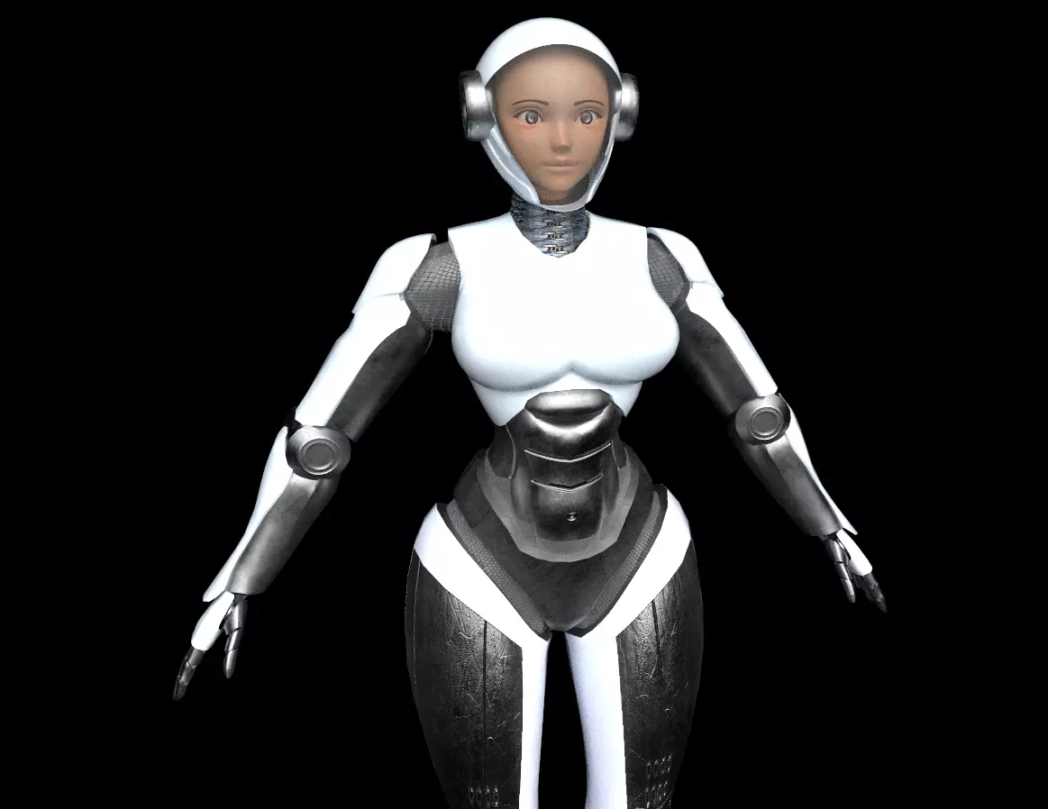 Robot character with human face Low-poly 3D model_0