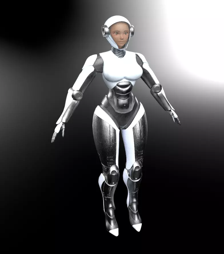 Robot character with human face Low-poly 3D model_3