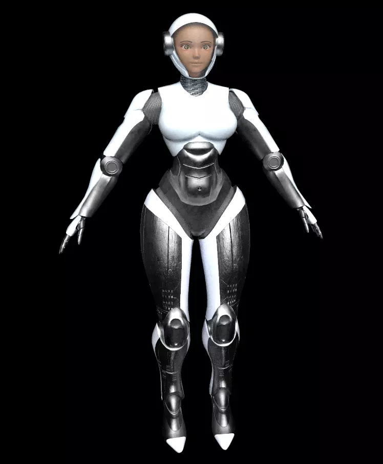 Robot character with human face Low-poly 3D model_1