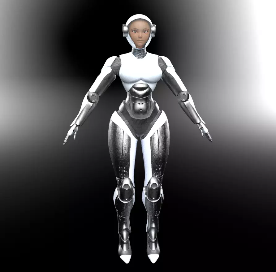 Robot character with human face Low-poly 3D model_4