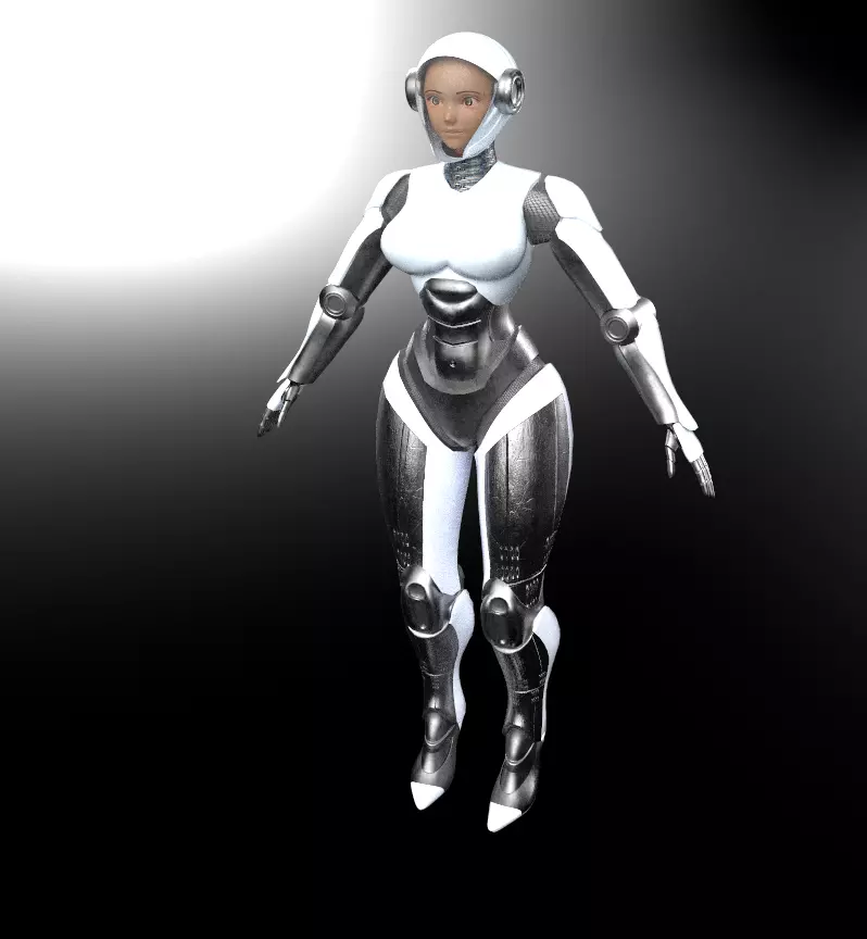 Robot character with human face Low-poly 3D model_2