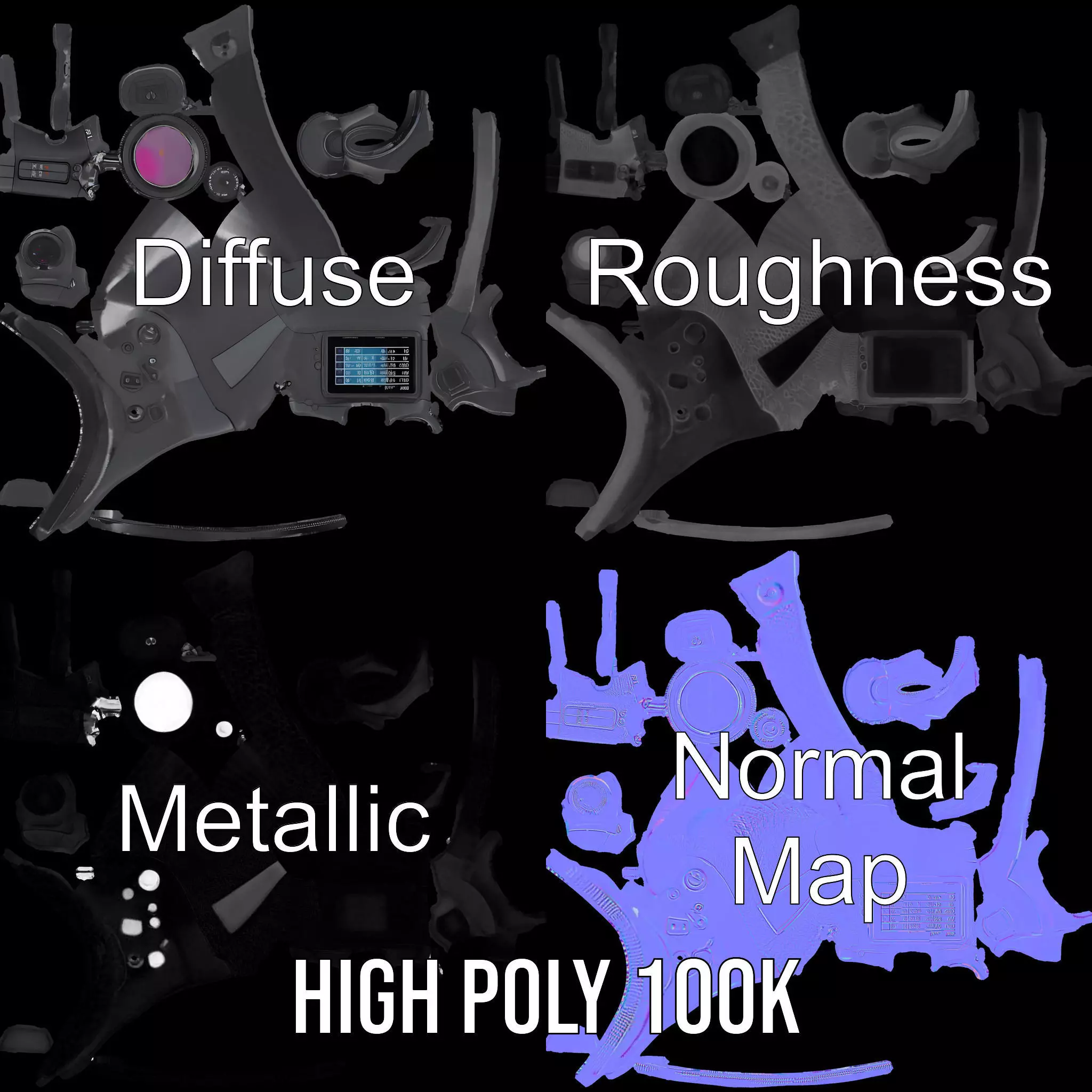 Professional Camera Black model pack Low-poly 3D model_3