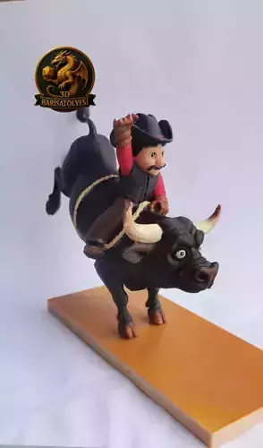 Rodeo Cowboy on Bull 3D Printable STL Figurine Western Decor