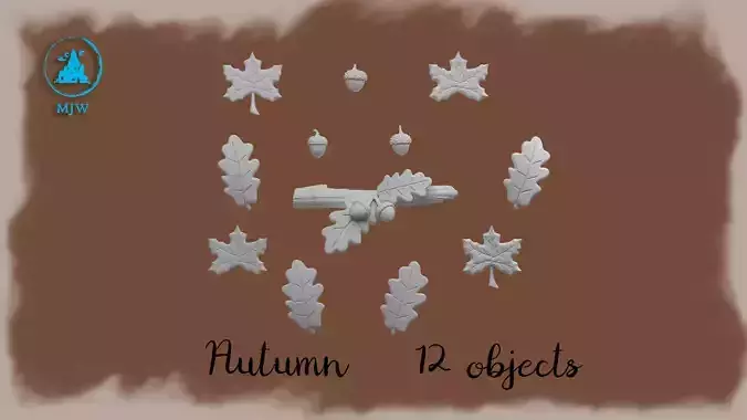 Autumn Leaves and Acorns Pack for Fall Thanksgiving Halloween 3D print model