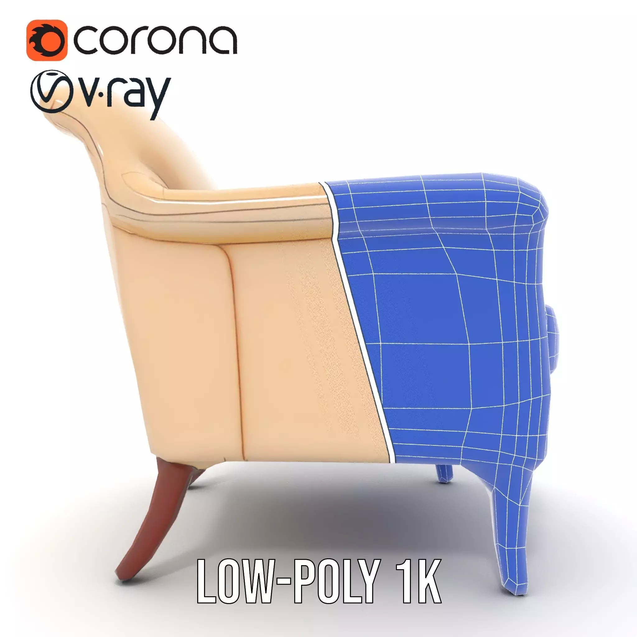 Elegant Beige Armchair model pack Low-poly 3D model_30