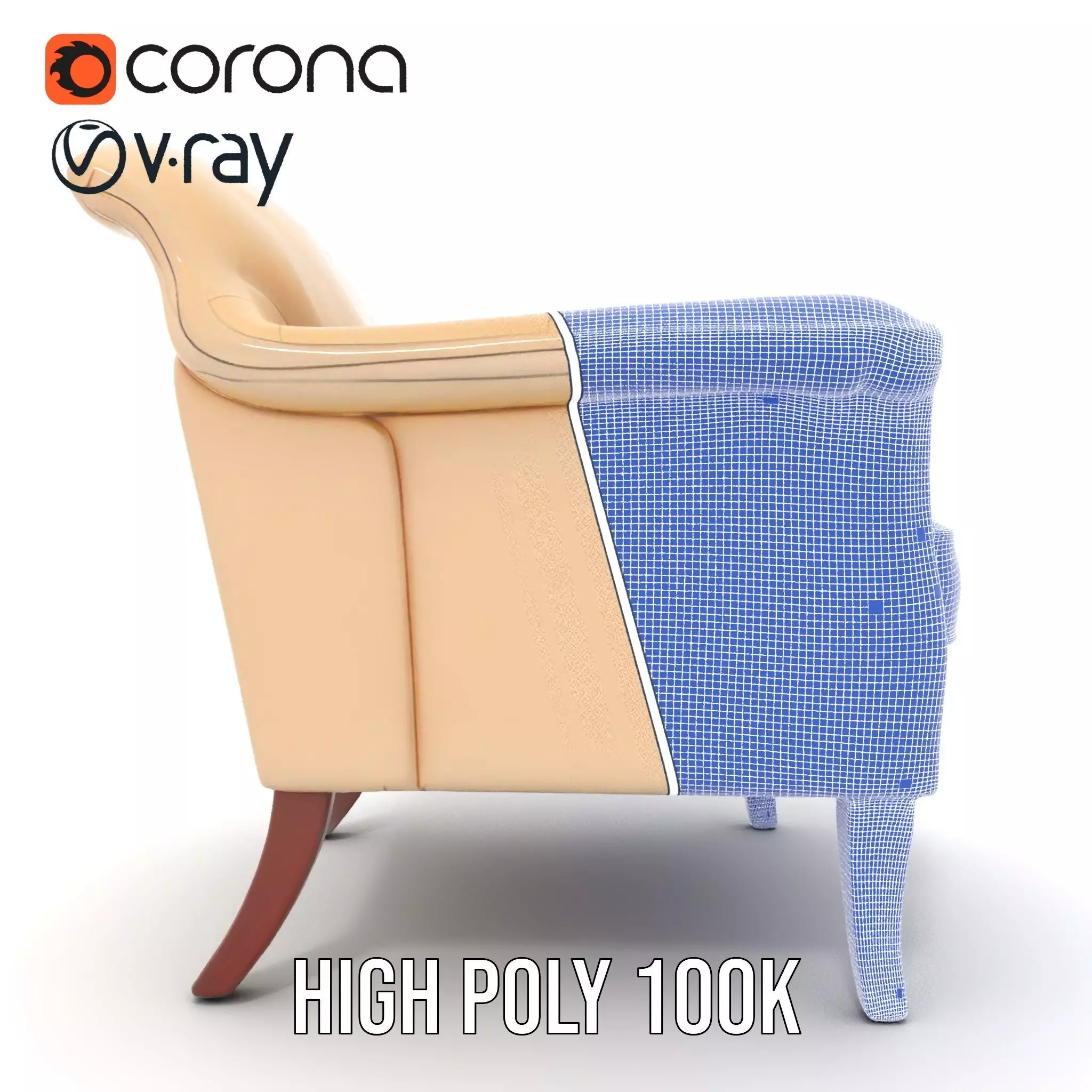 Elegant Beige Armchair model pack Low-poly 3D model_34