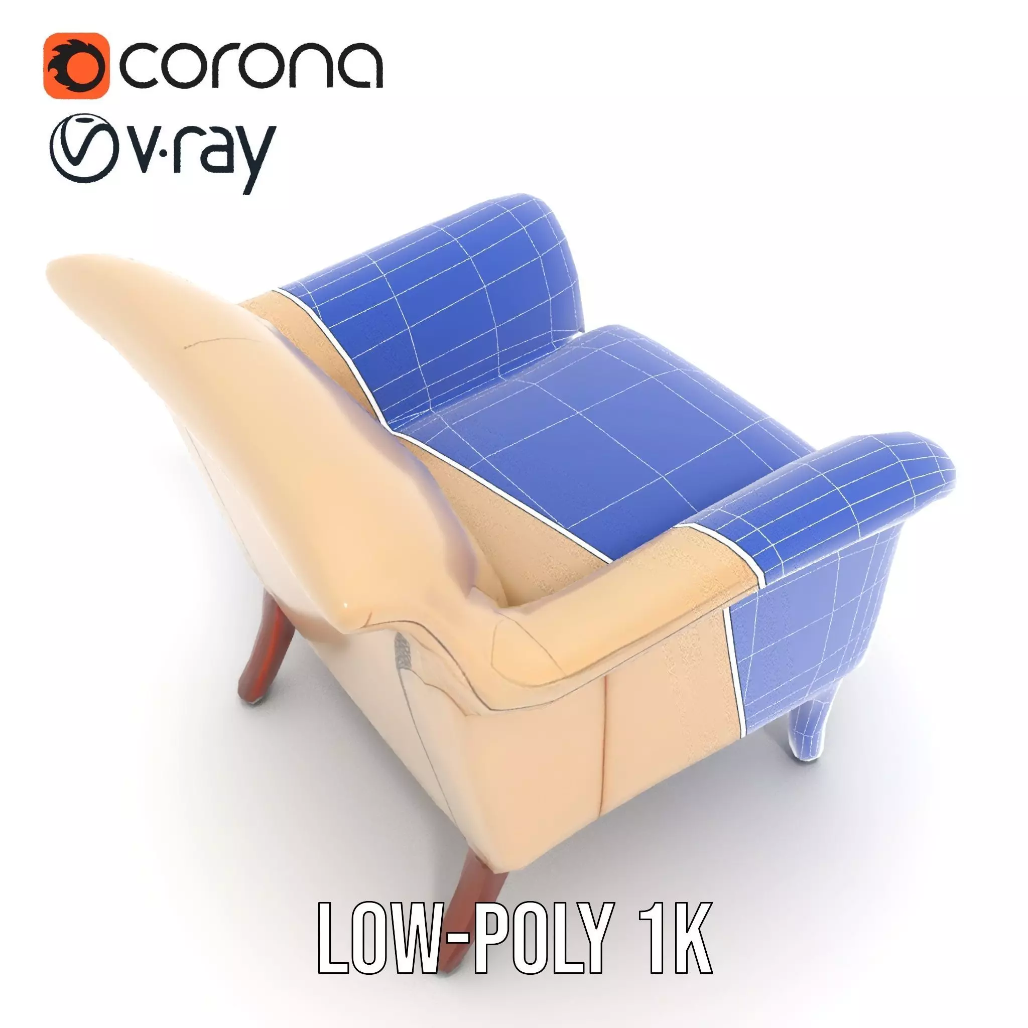 Elegant Beige Armchair model pack Low-poly 3D model_19