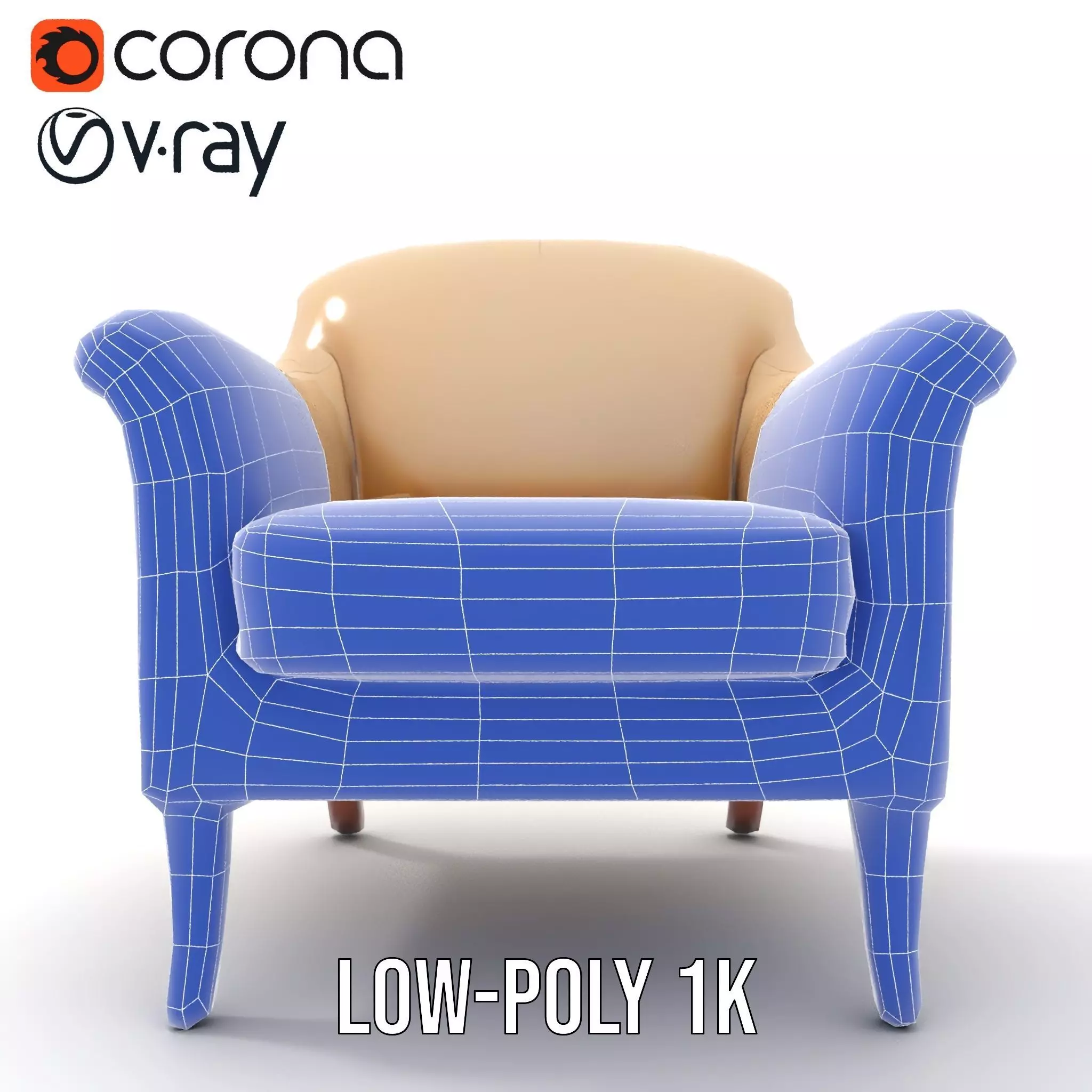 Elegant Beige Armchair model pack Low-poly 3D model_11
