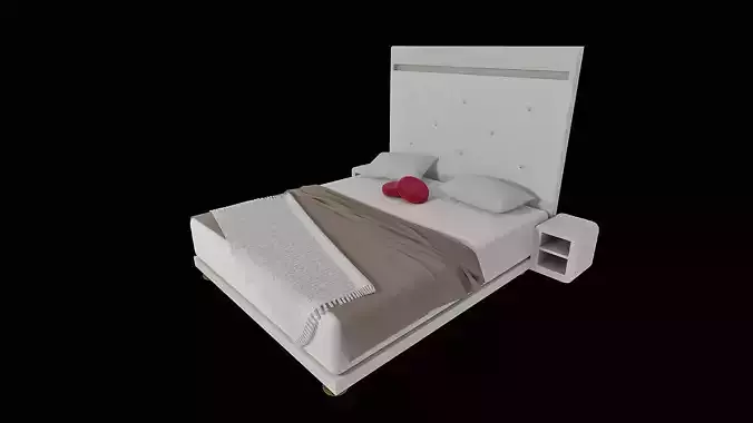 Modern Double Bed 3D Model with Blanket and Pillows 
