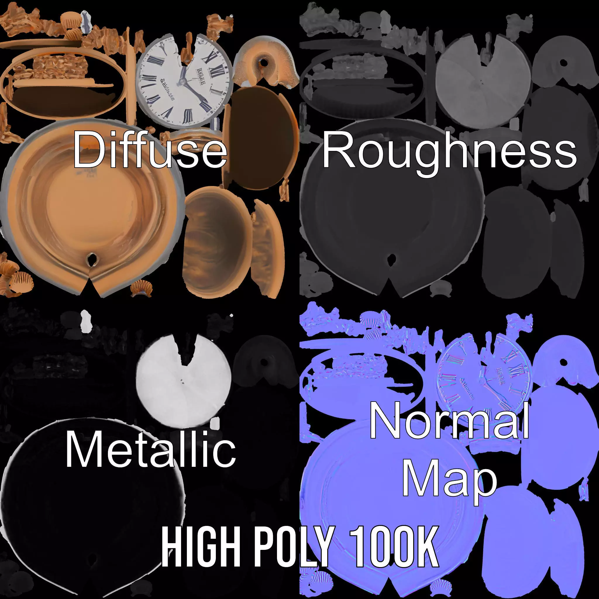 Elegant Bronze Pocket Watch model pack Low-poly 3D model_3