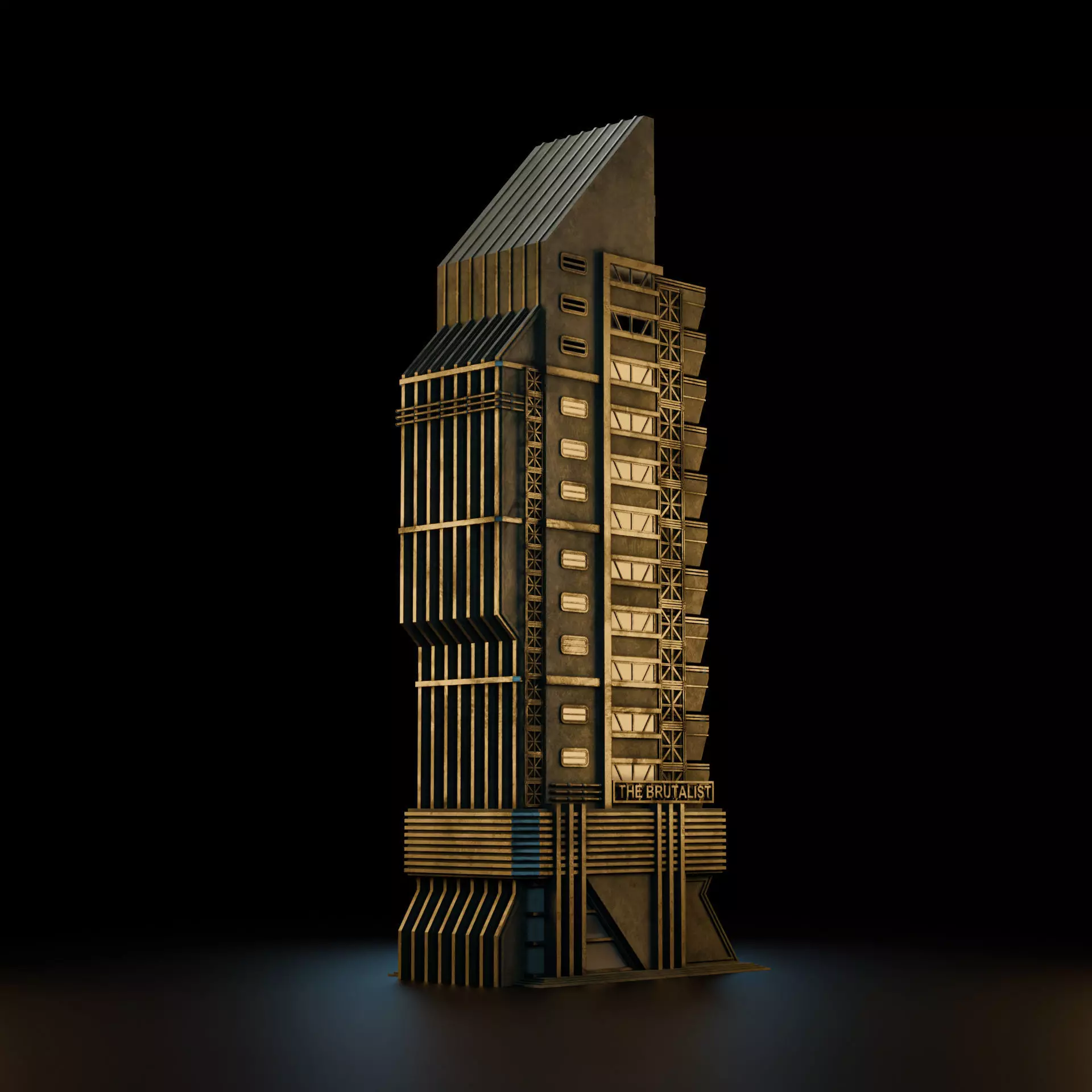 DYSTOPIAN BRUTALIST BUILDING SCIFI 01 Low-poly 3D model_9