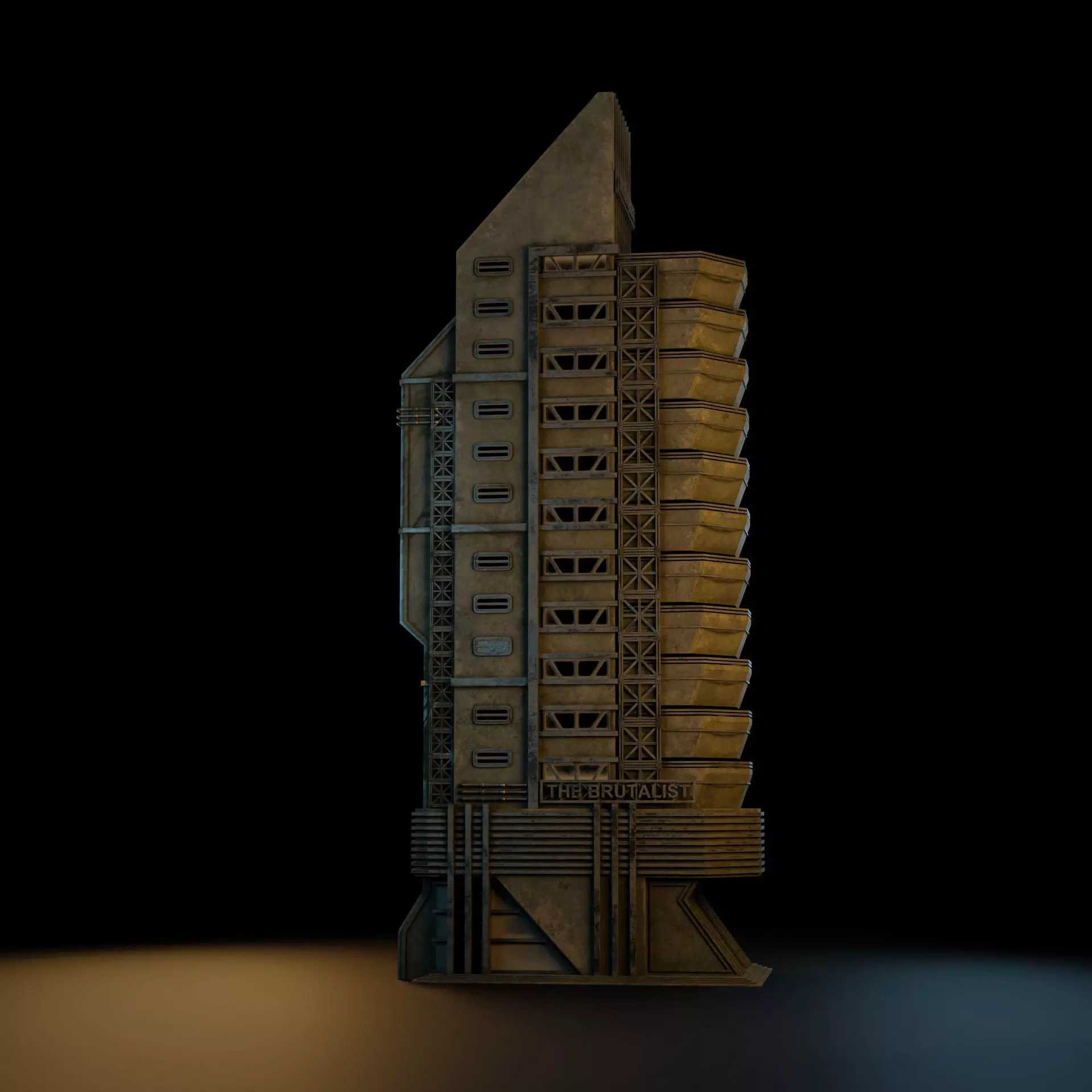 DYSTOPIAN BRUTALIST BUILDING SCIFI 01 Low-poly 3D model_2