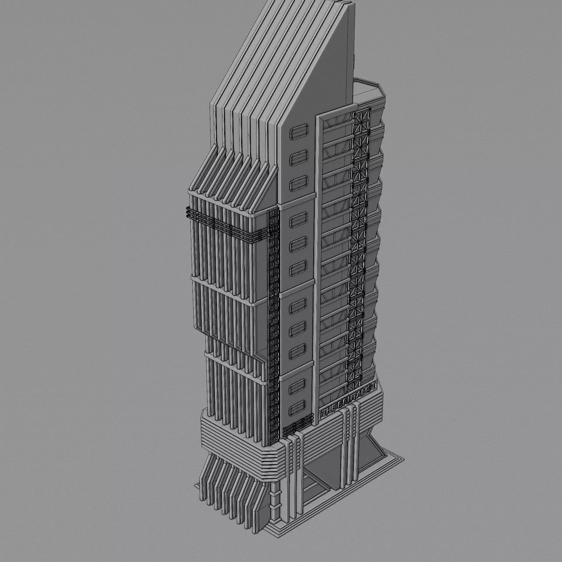 DYSTOPIAN BRUTALIST BUILDING SCIFI 01 Low-poly 3D model_14