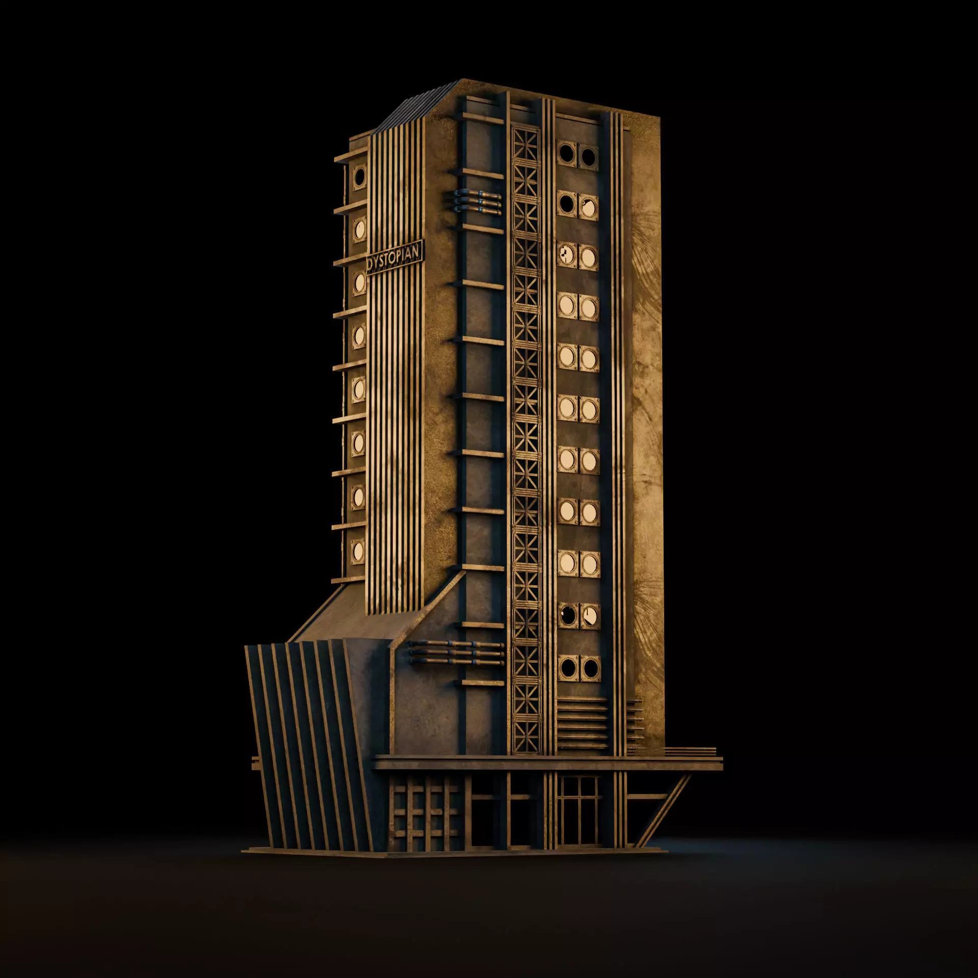 DYSTOPIAN BRUTALIST BUILDING SCIFI 02 Low-poly 3D model_5
