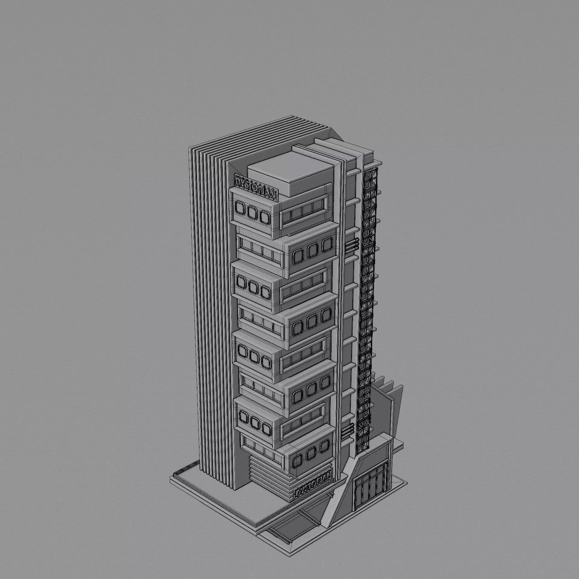 DYSTOPIAN BRUTALIST BUILDING SCIFI 02 Low-poly 3D model_14