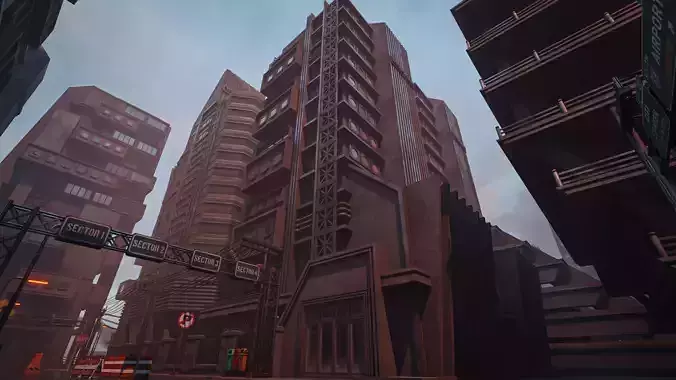 DYSTOPIAN BRUTALIST BUILDING SCIFI 02 Low-poly 3D model