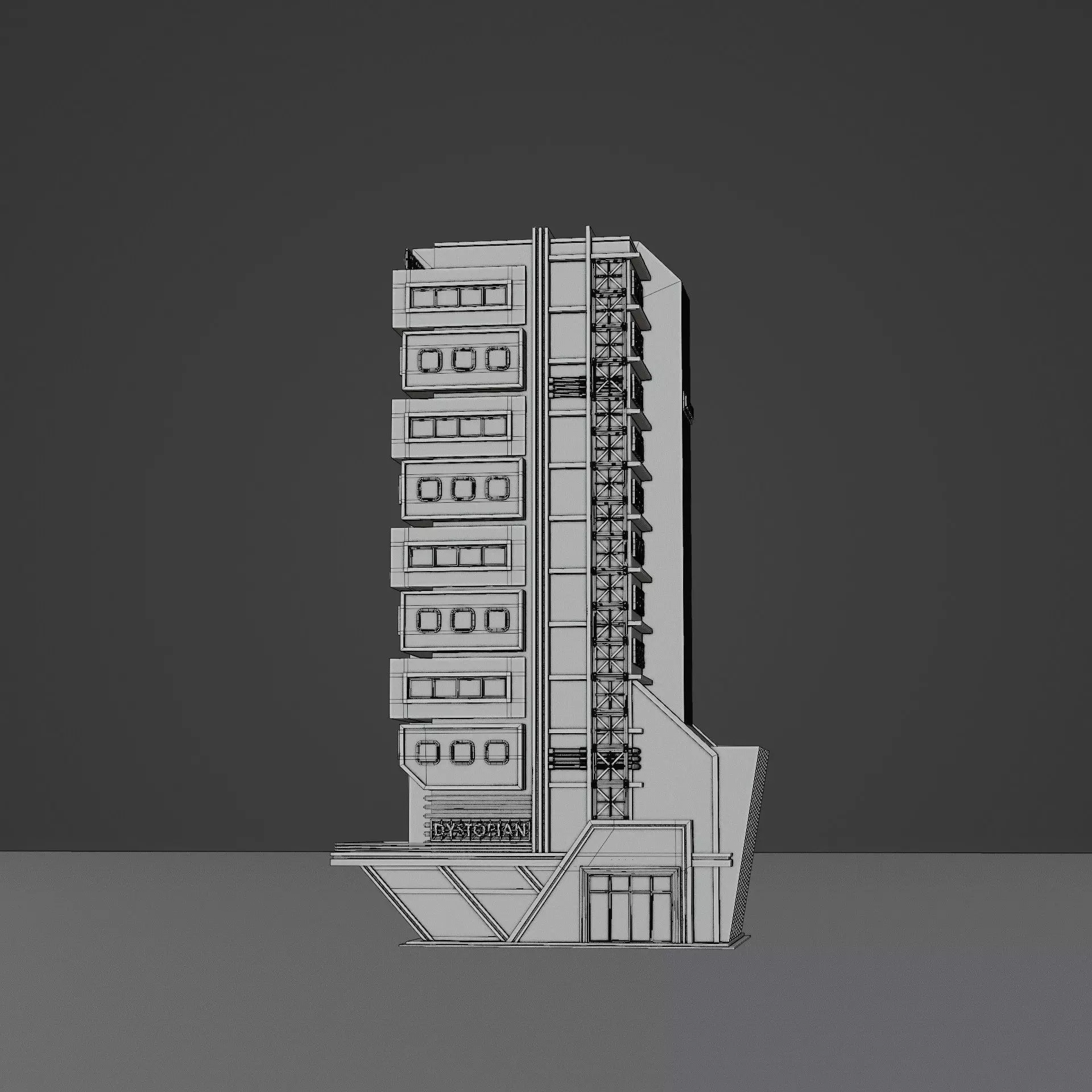 DYSTOPIAN BRUTALIST BUILDING SCIFI 02 Low-poly 3D model_12