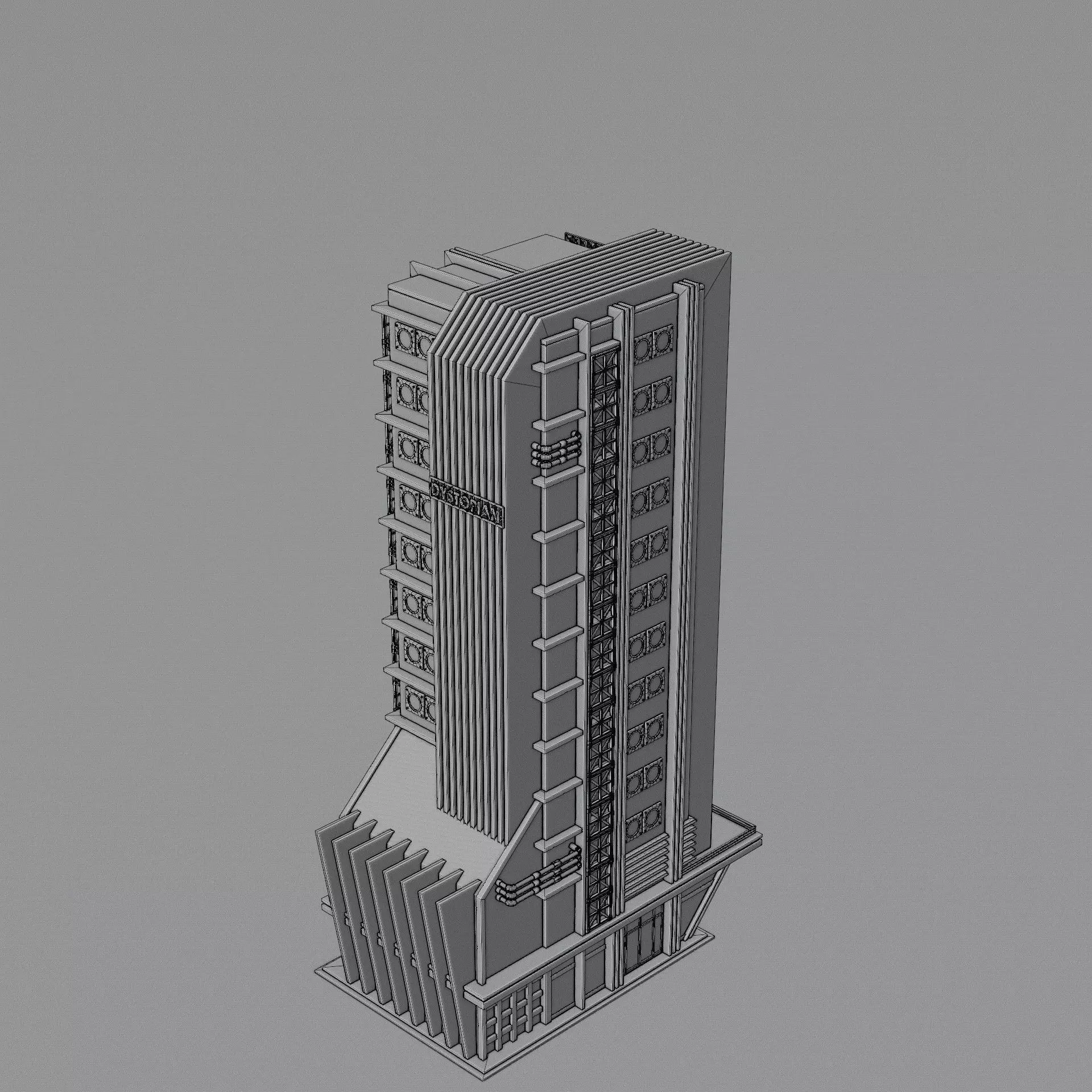 DYSTOPIAN BRUTALIST BUILDING SCIFI 02 Low-poly 3D model_15