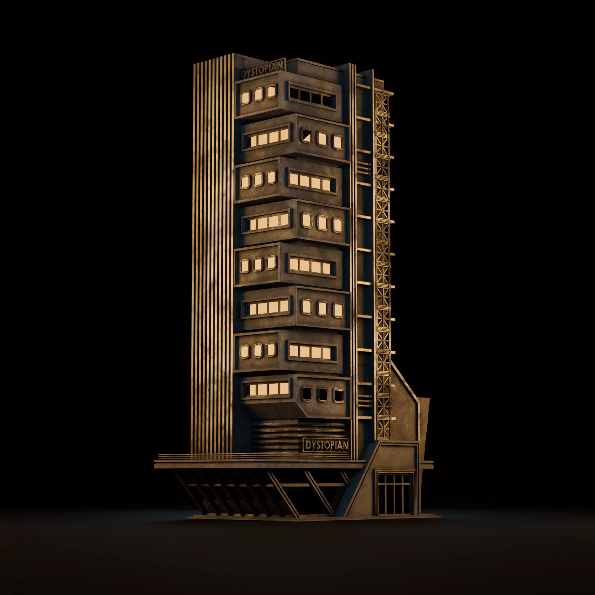 DYSTOPIAN BRUTALIST BUILDING SCIFI 02 Low-poly 3D model_9