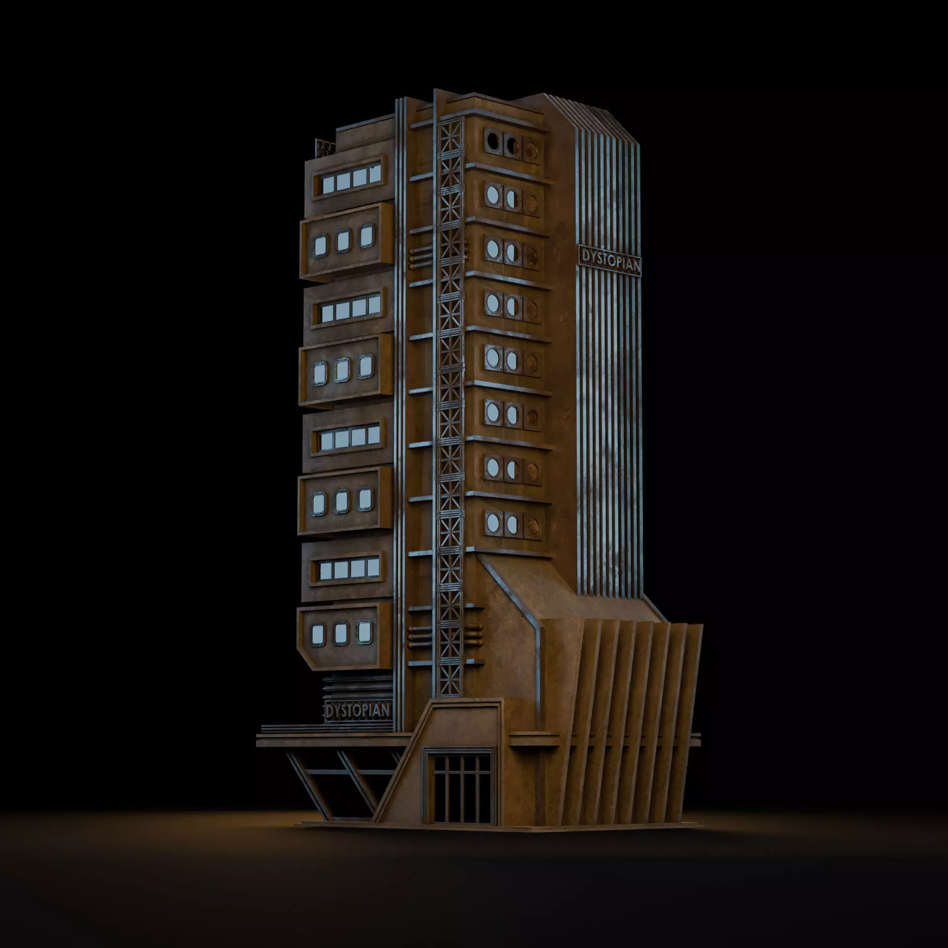 DYSTOPIAN BRUTALIST BUILDING SCIFI 02 Low-poly 3D model_3