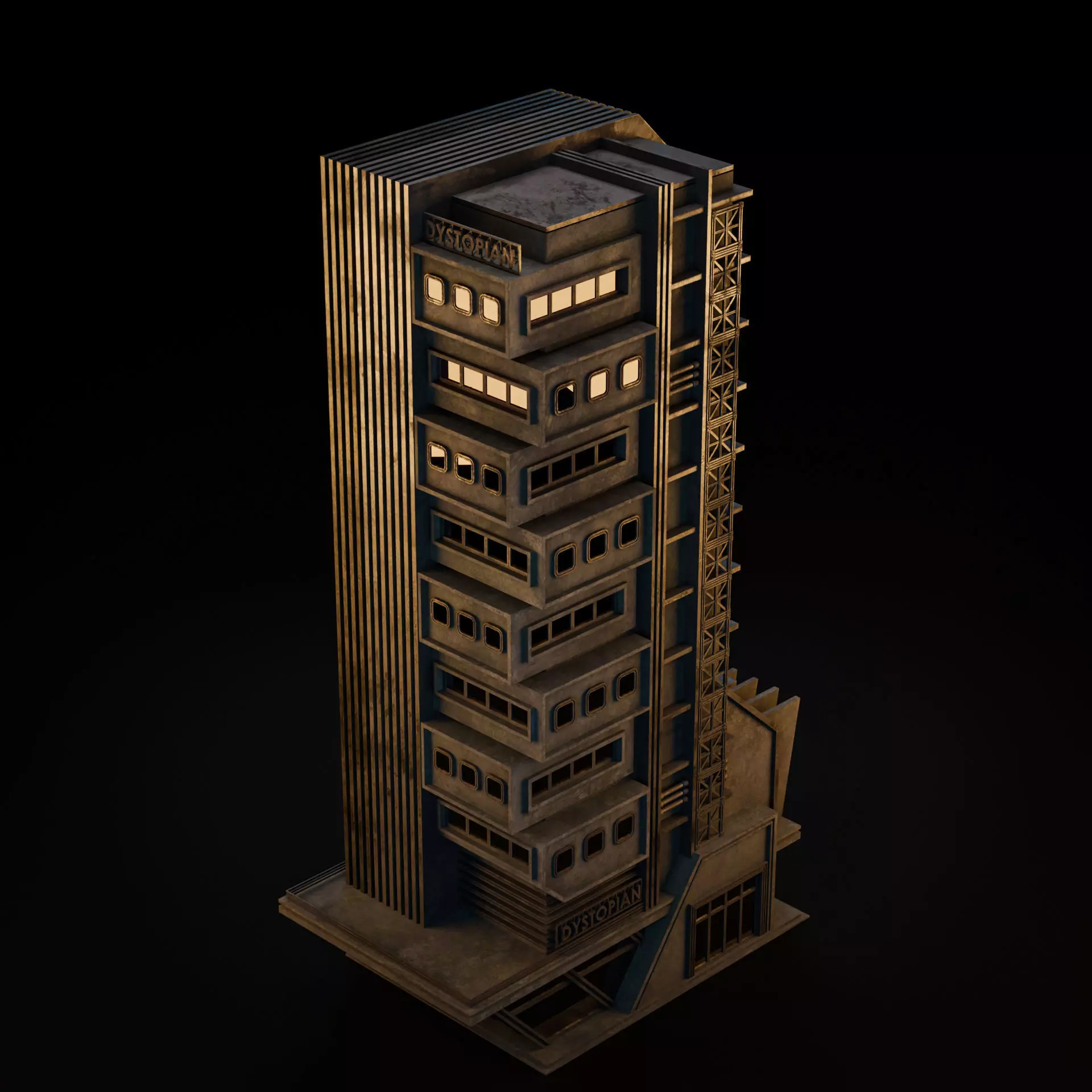 DYSTOPIAN BRUTALIST BUILDING SCIFI 02 Low-poly 3D model_10