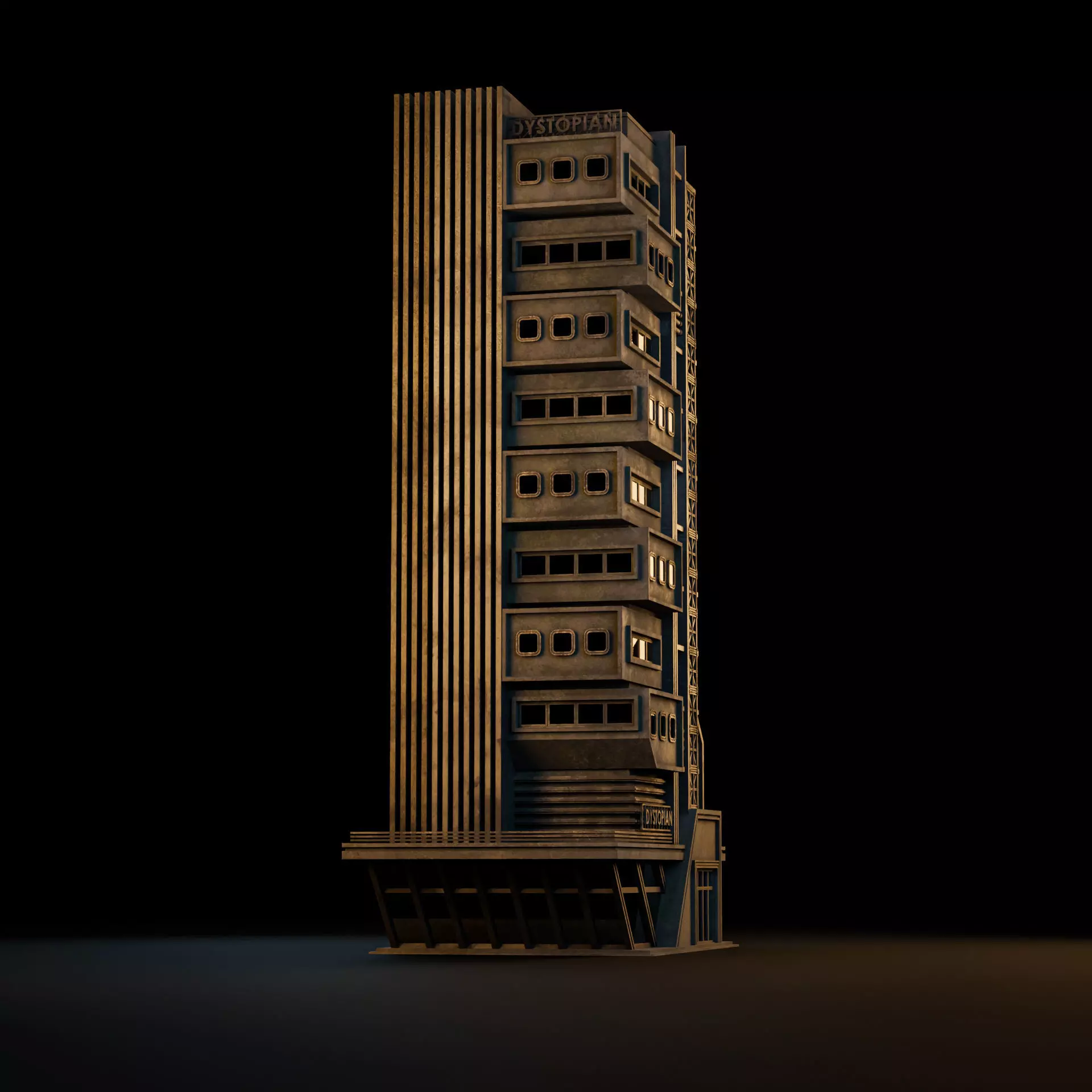 DYSTOPIAN BRUTALIST BUILDING SCIFI 02 Low-poly 3D model_8