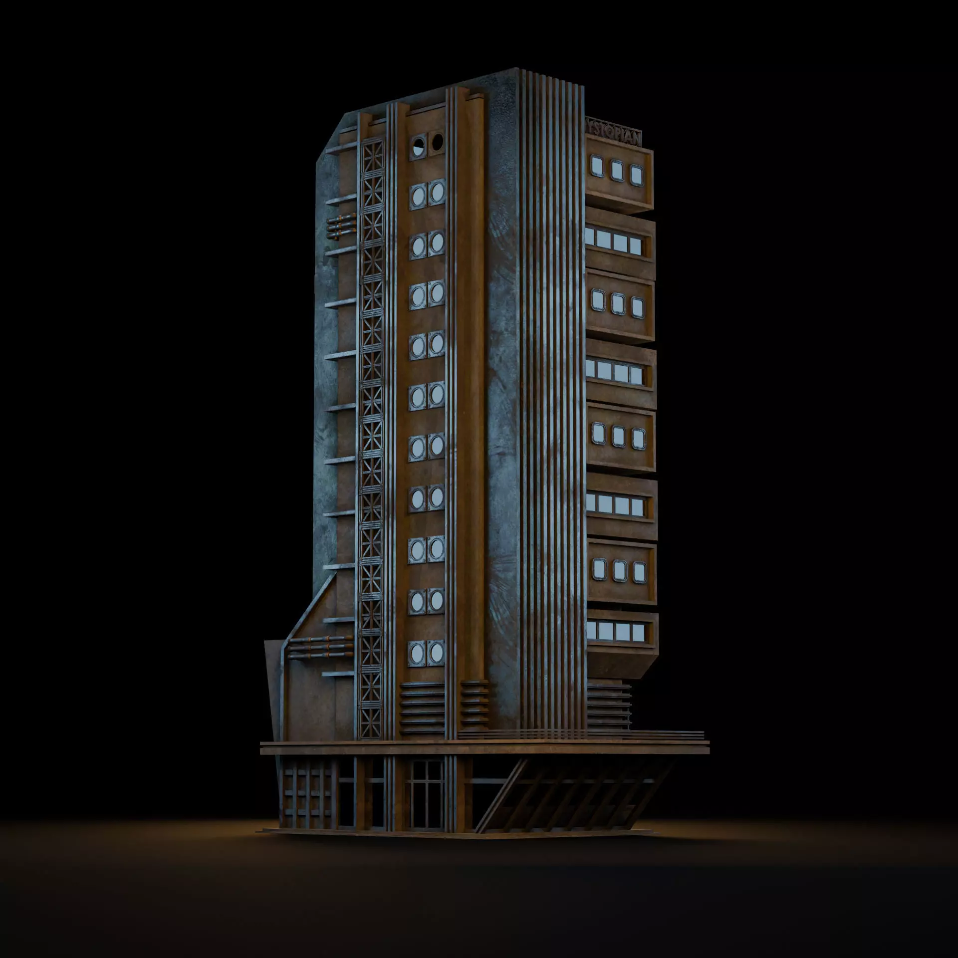 DYSTOPIAN BRUTALIST BUILDING SCIFI 02 Low-poly 3D model_7