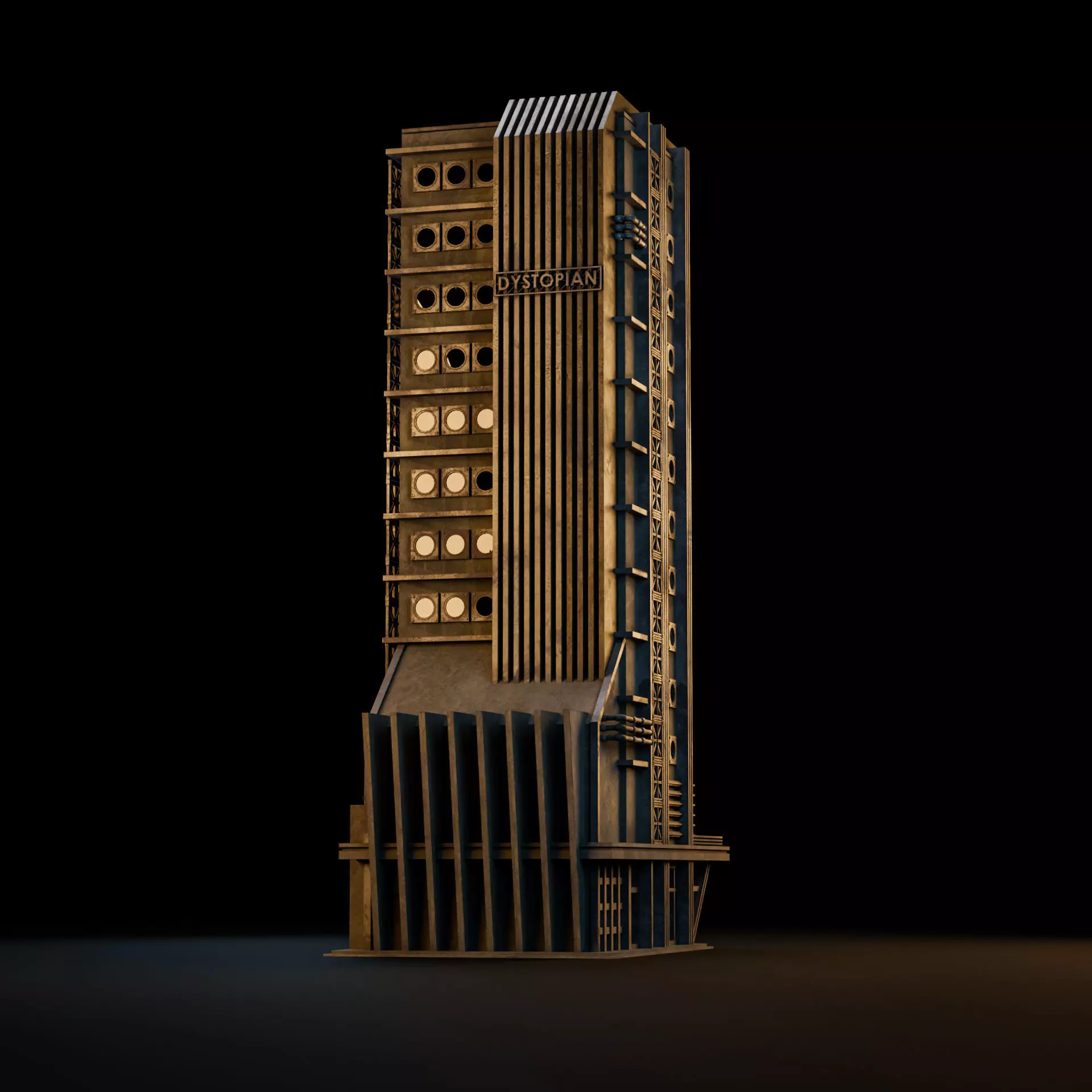 DYSTOPIAN BRUTALIST BUILDING SCIFI 02 Low-poly 3D model_4
