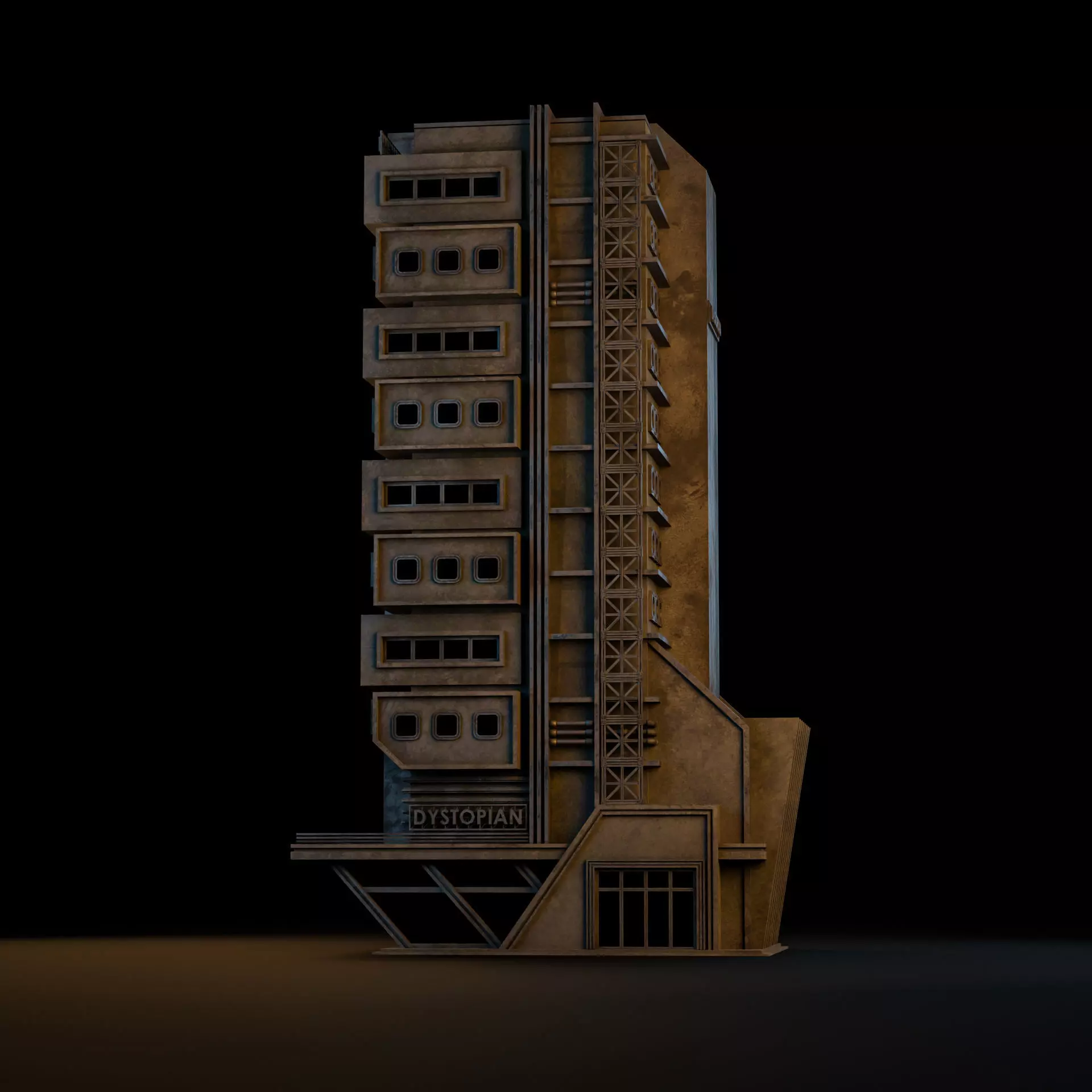 DYSTOPIAN BRUTALIST BUILDING SCIFI 02 Low-poly 3D model_2