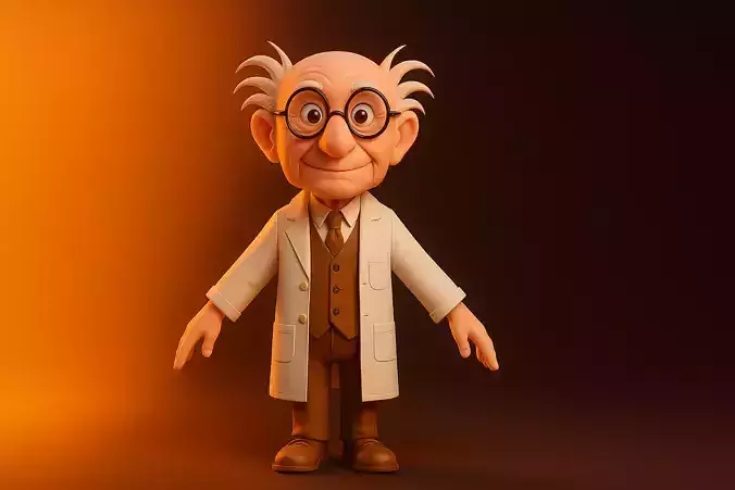 Cartoon Old Scientist Stylized 3D Character