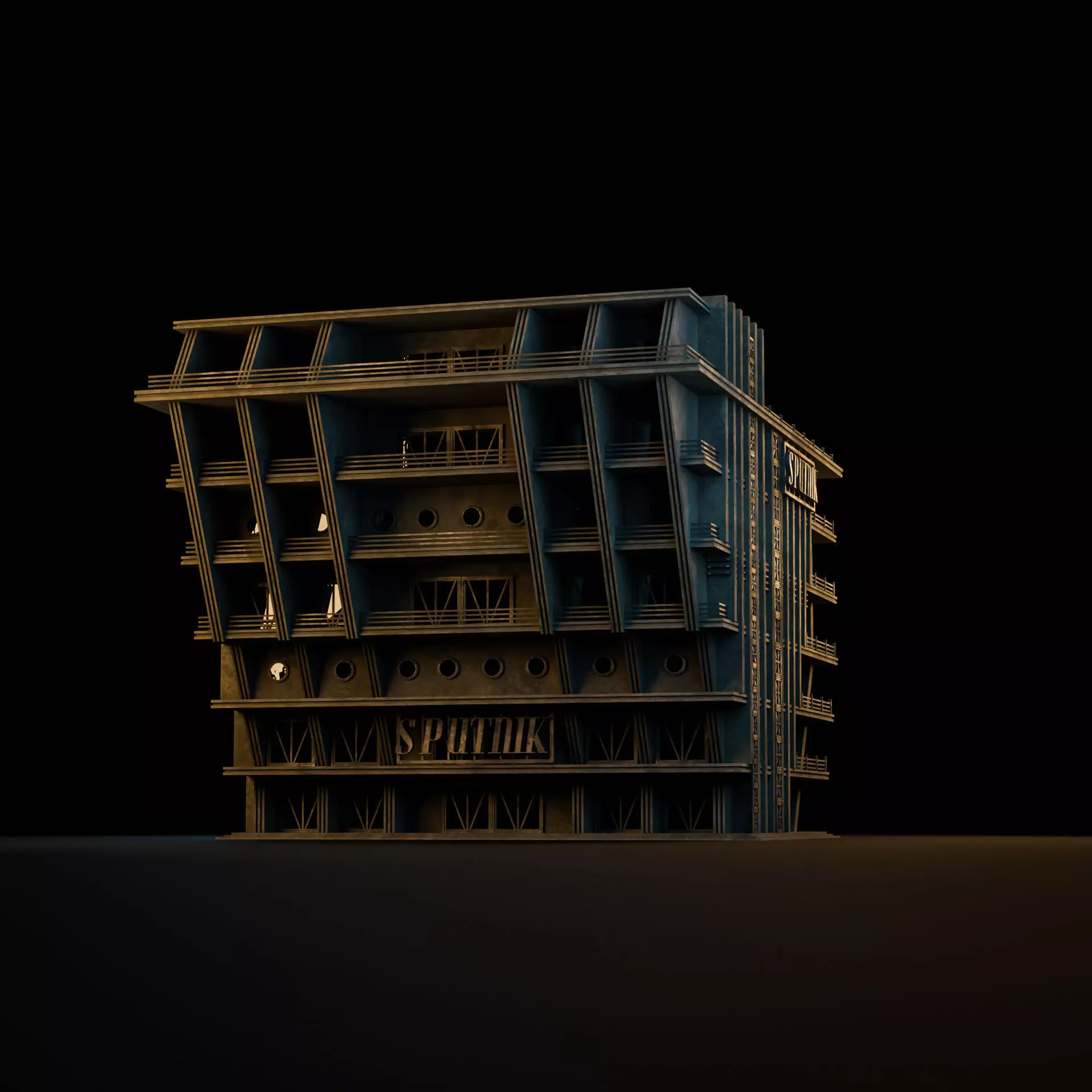DYSTOPIAN BRUTALIST BUILDING SCIFI 03 Low-poly 3D model_4