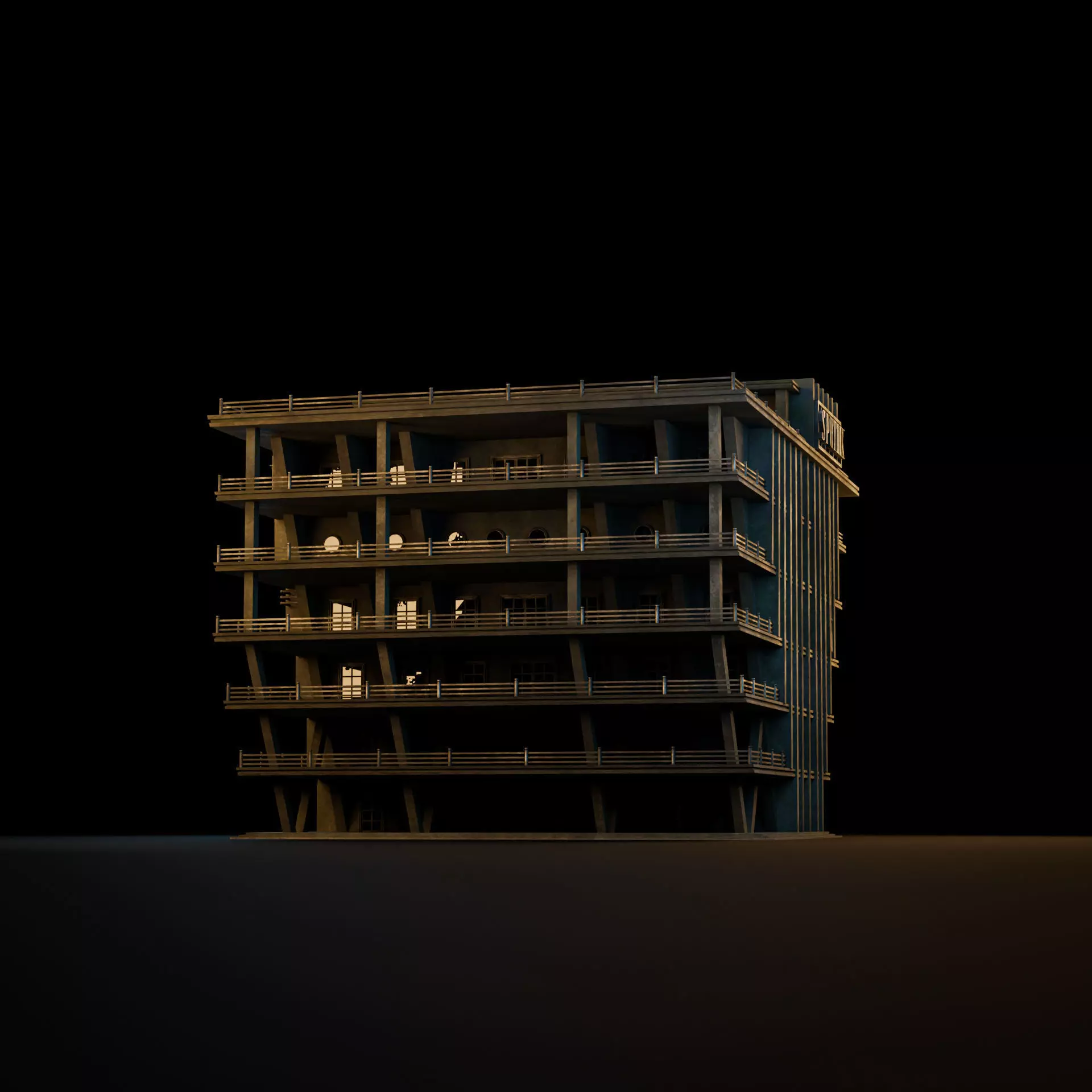 DYSTOPIAN BRUTALIST BUILDING SCIFI 03 Low-poly 3D model_8