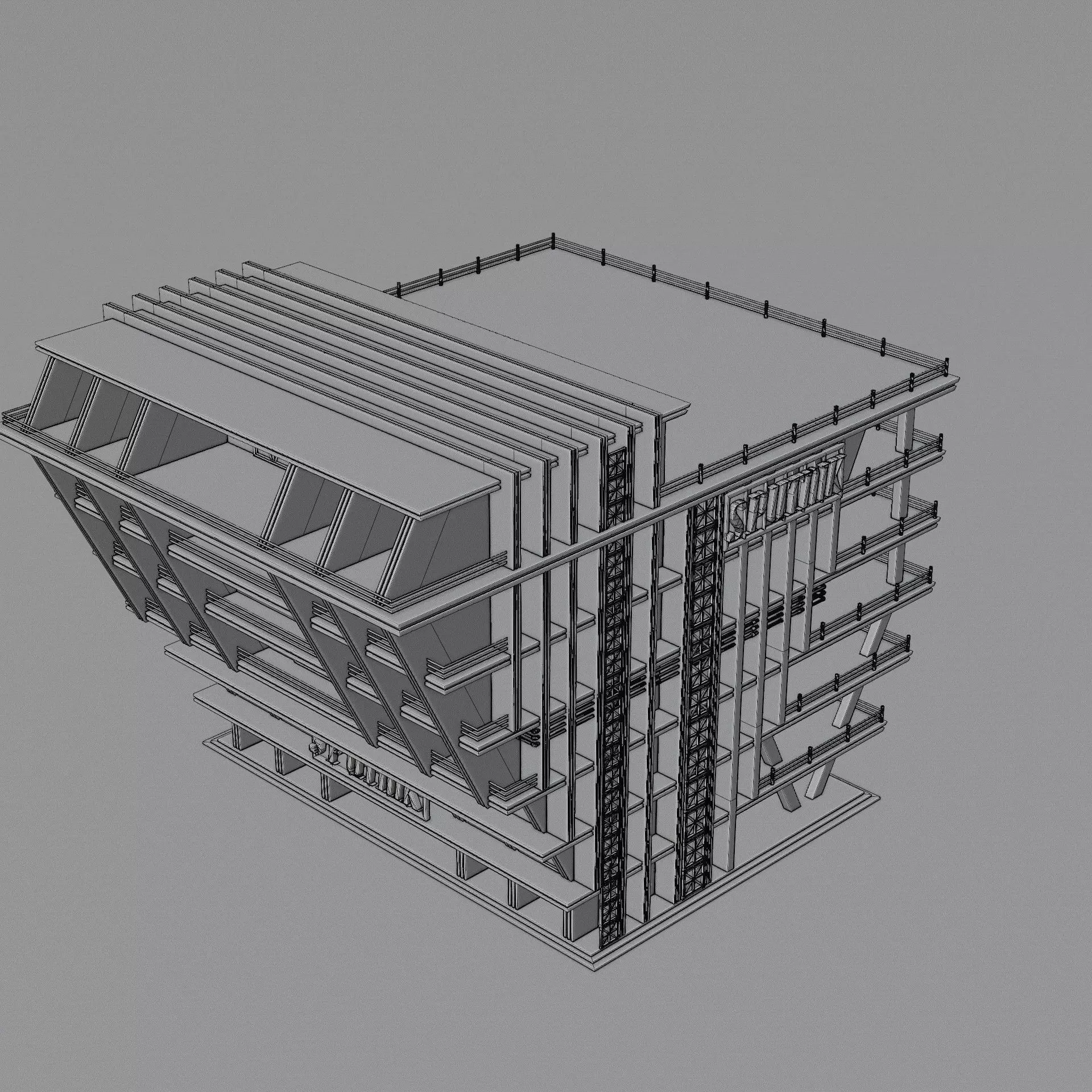 DYSTOPIAN BRUTALIST BUILDING SCIFI 03 Low-poly 3D model_12