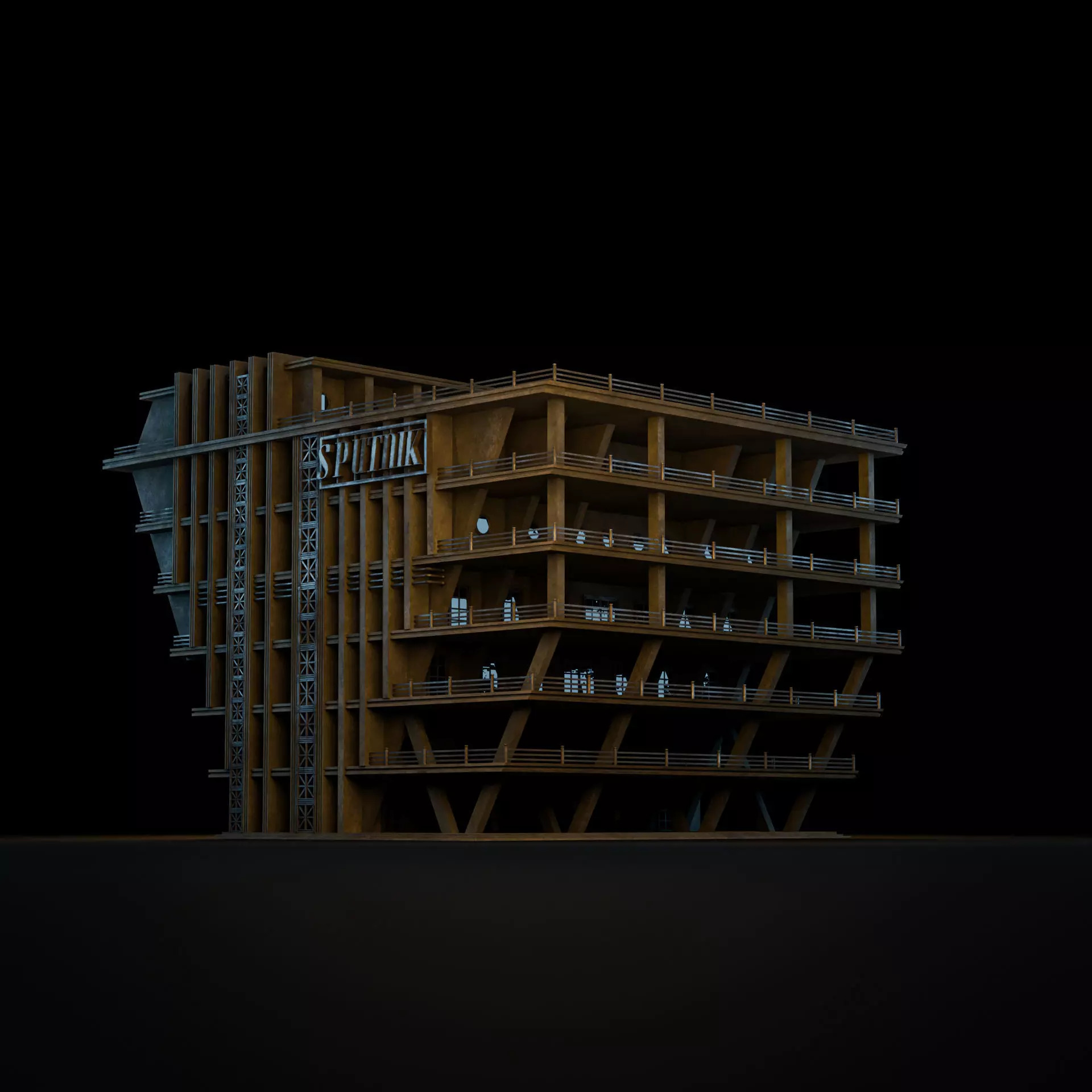 DYSTOPIAN BRUTALIST BUILDING SCIFI 03 Low-poly 3D model_7
