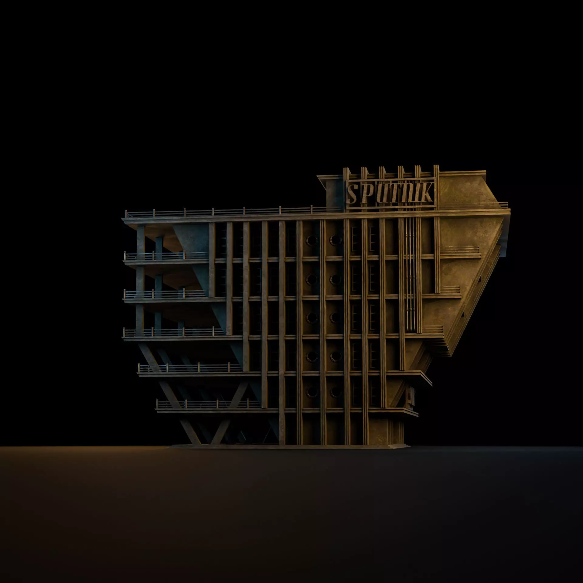 DYSTOPIAN BRUTALIST BUILDING SCIFI 03 Low-poly 3D model_2