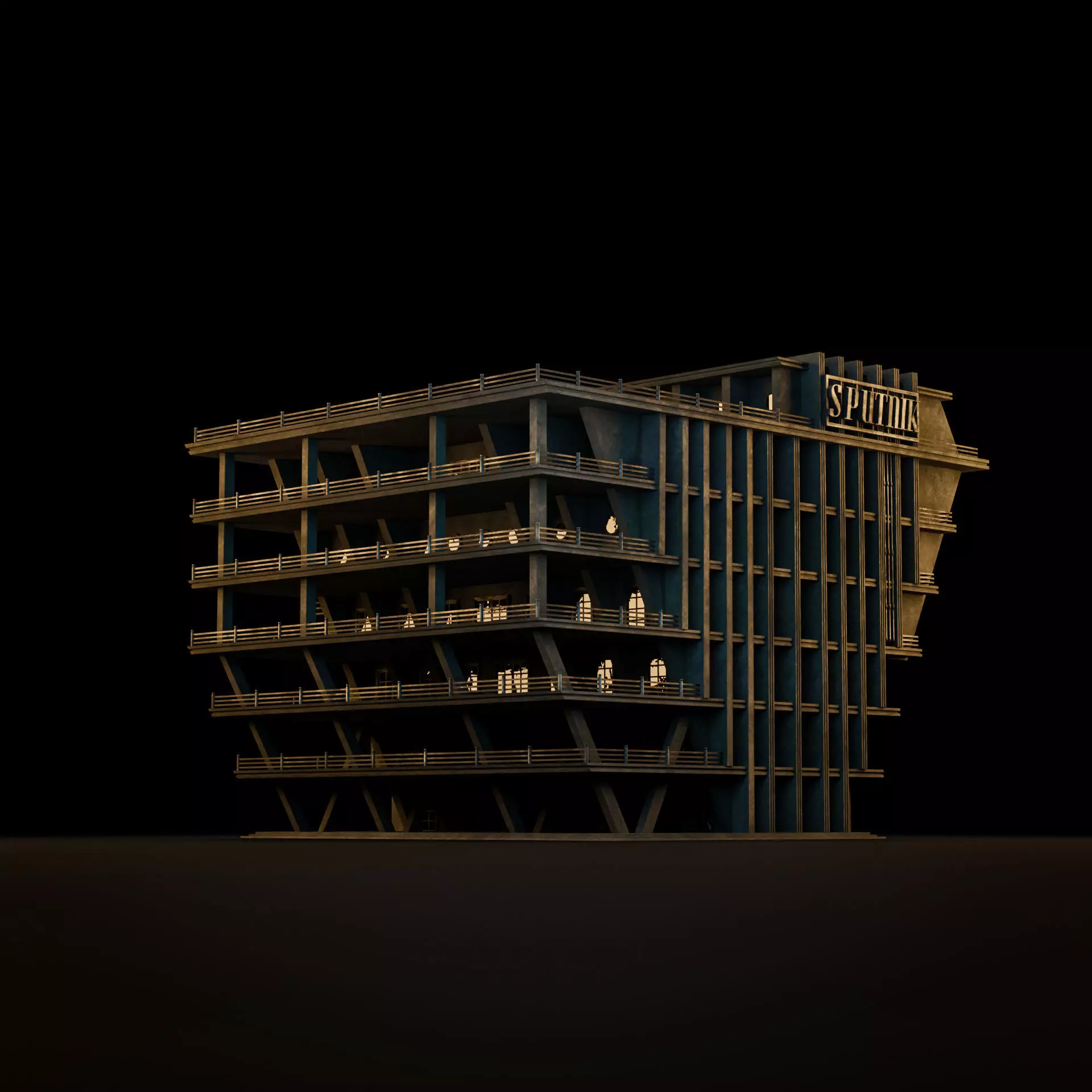 DYSTOPIAN BRUTALIST BUILDING SCIFI 03 Low-poly 3D model_9
