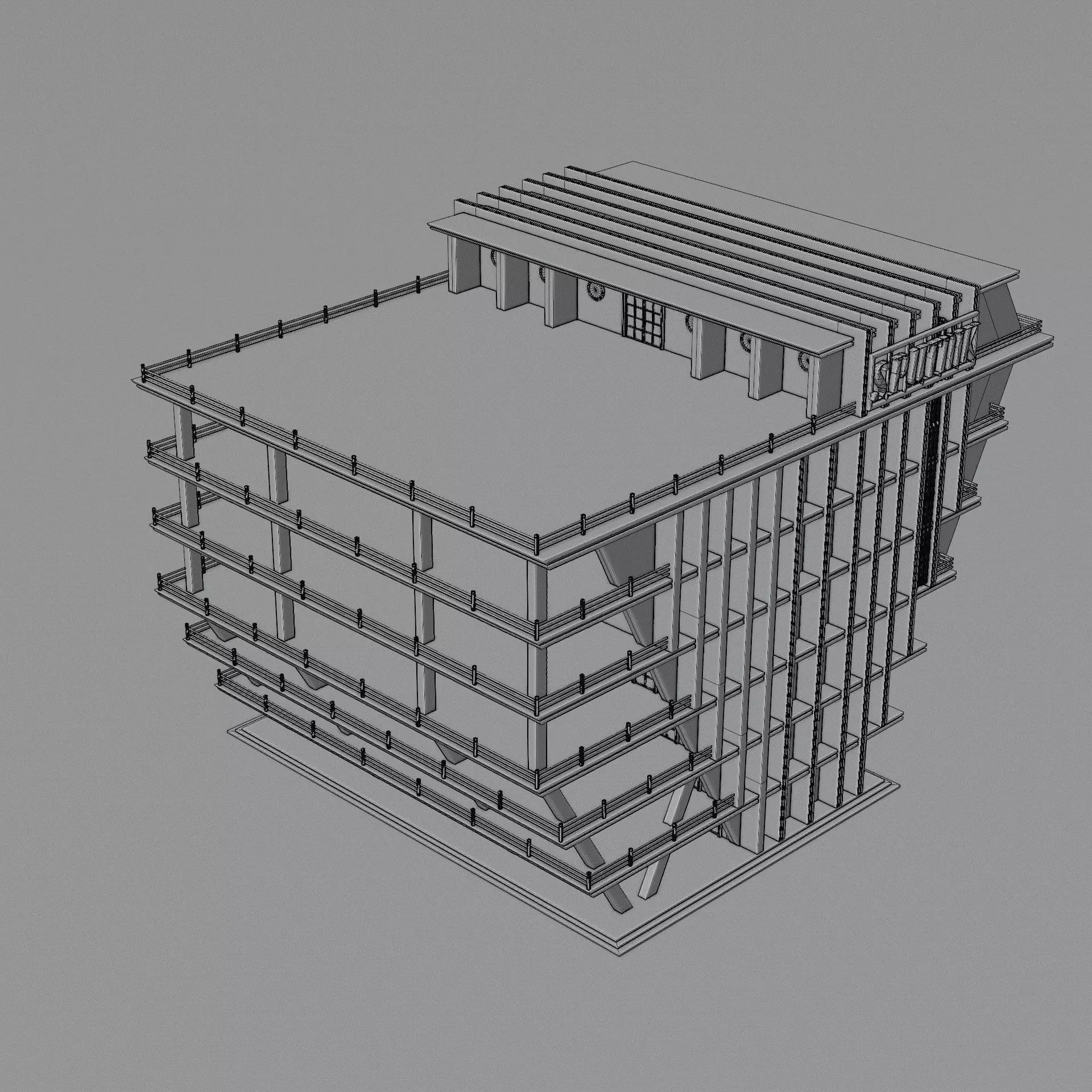 DYSTOPIAN BRUTALIST BUILDING SCIFI 03 Low-poly 3D model_13