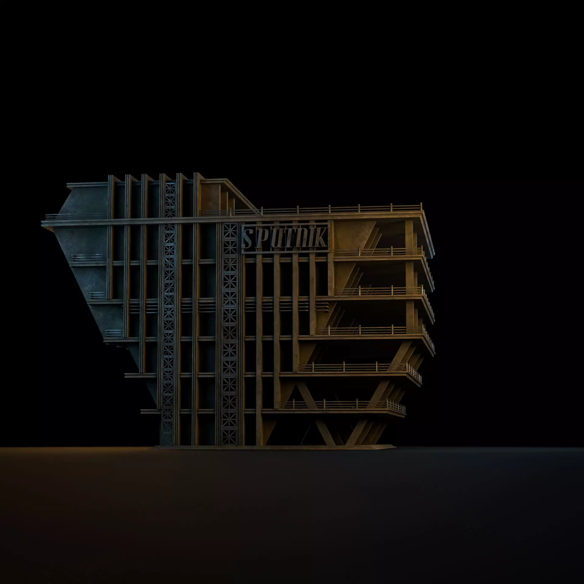 DYSTOPIAN BRUTALIST BUILDING SCIFI 03 Low-poly 3D model_6