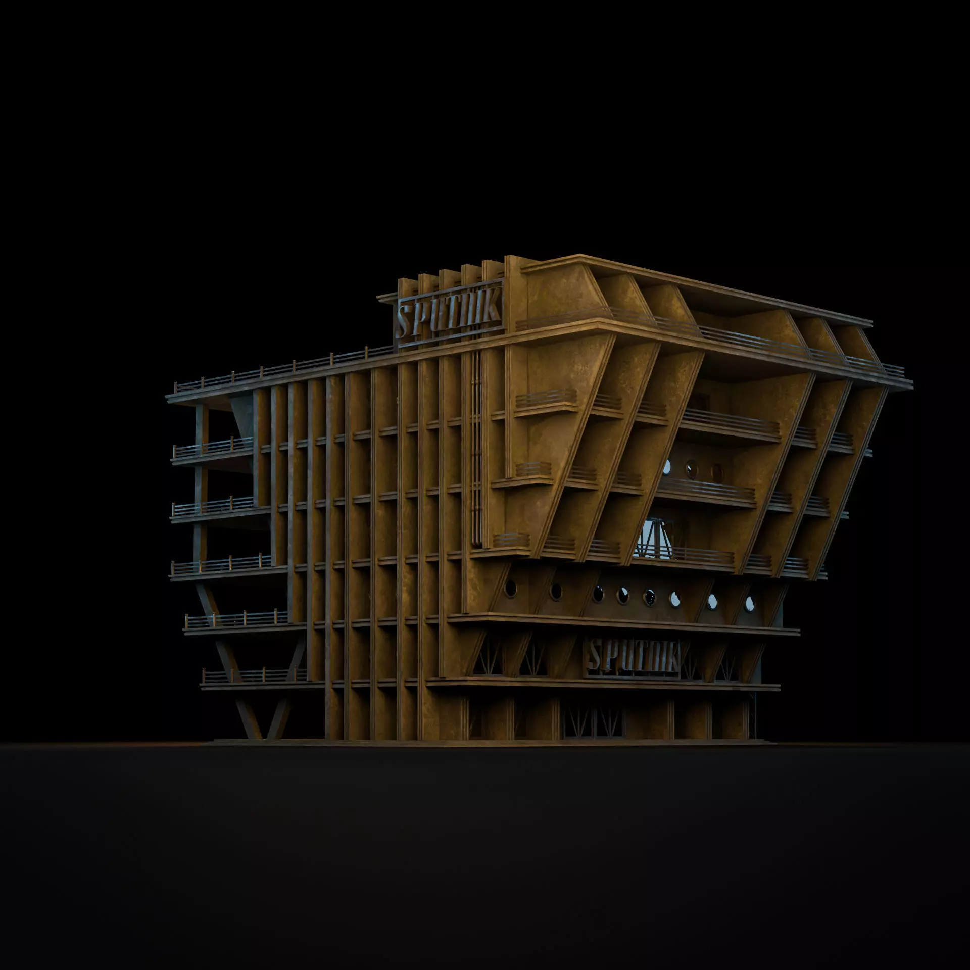 DYSTOPIAN BRUTALIST BUILDING SCIFI 03 Low-poly 3D model_3