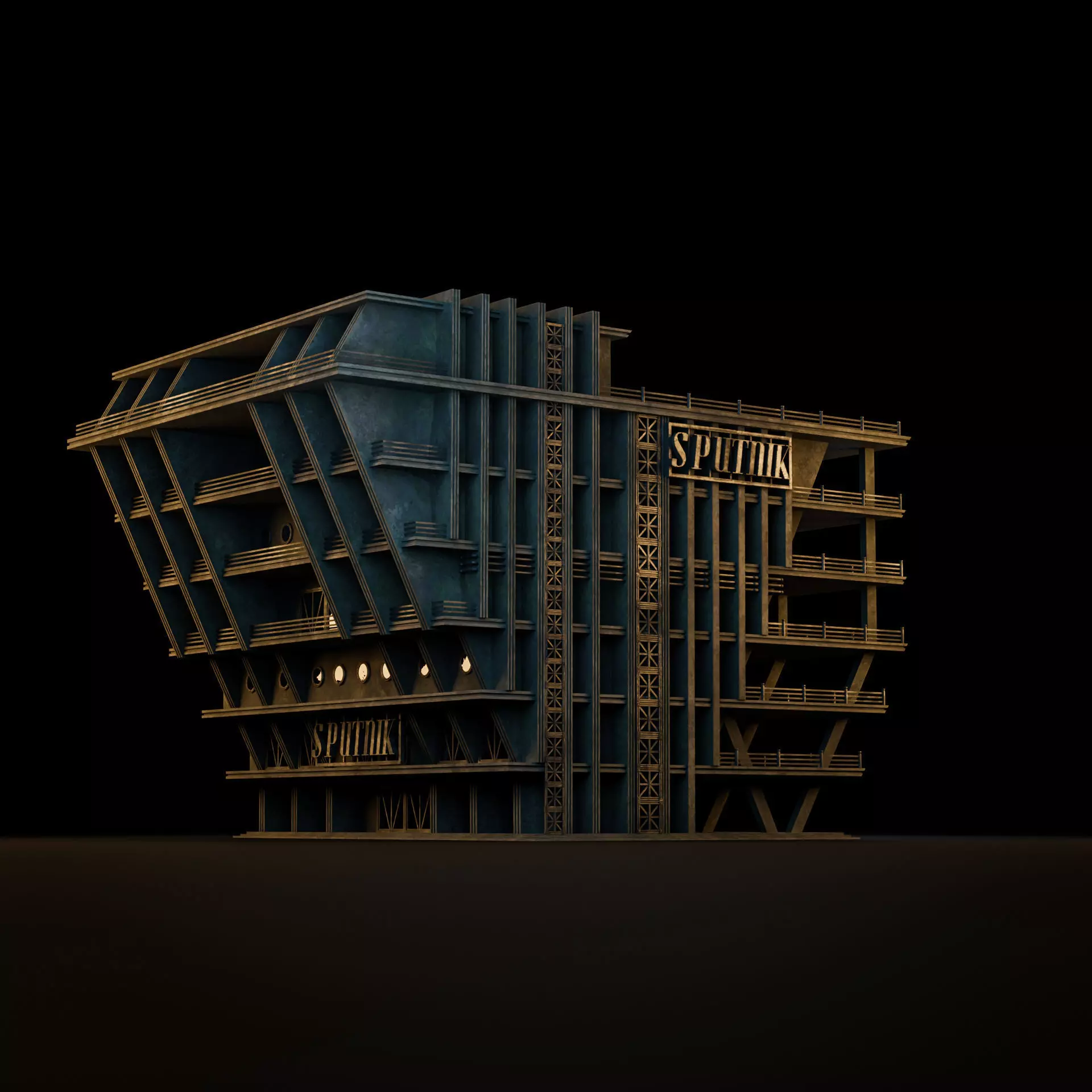 DYSTOPIAN BRUTALIST BUILDING SCIFI 03 Low-poly 3D model_5