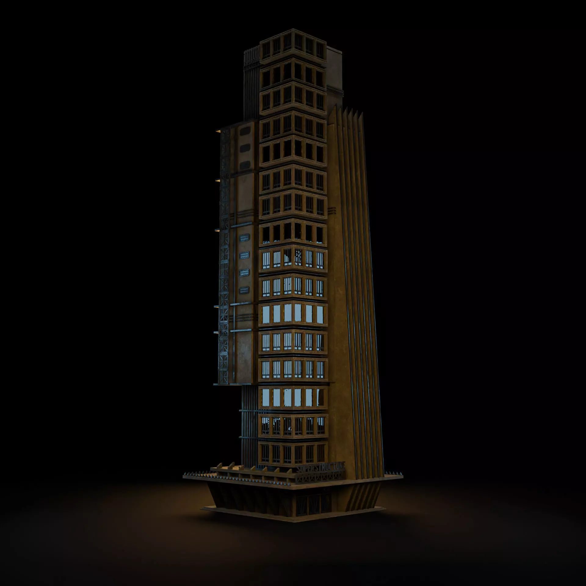 DYSTOPIAN BRUTALIST BUILDING SCIFI 04 Low-poly 3D model_7