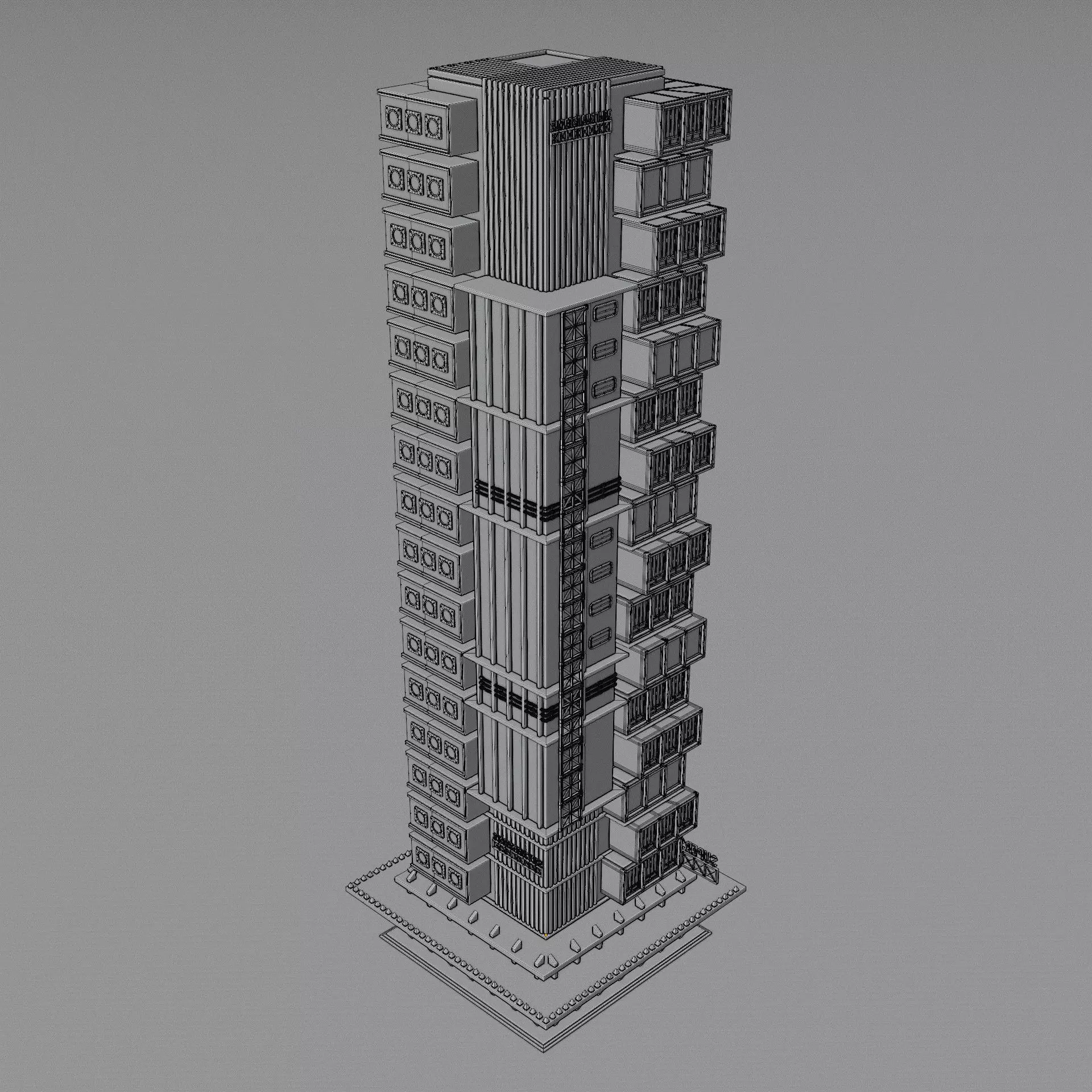 DYSTOPIAN BRUTALIST BUILDING SCIFI 04 Low-poly 3D model_15