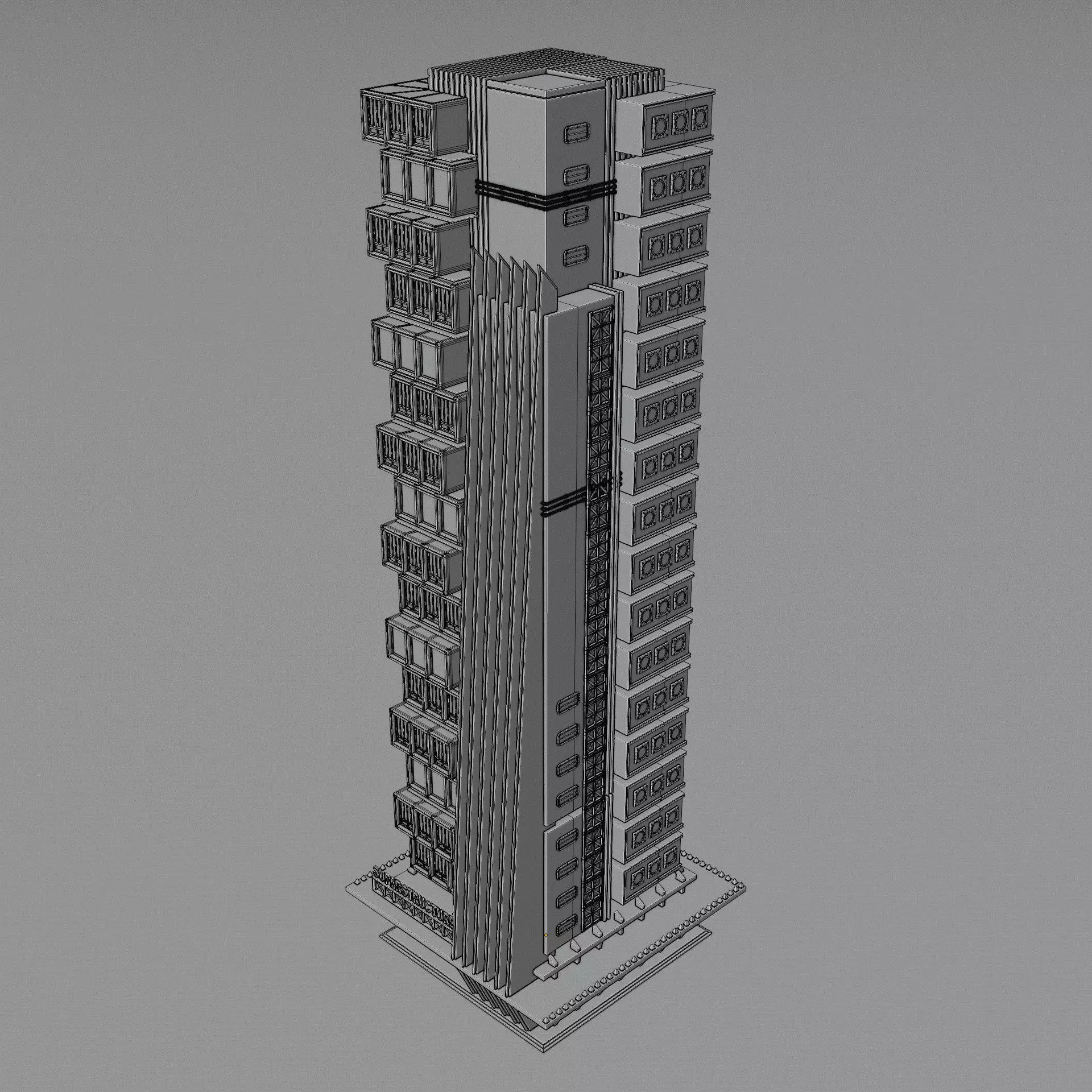 DYSTOPIAN BRUTALIST BUILDING SCIFI 04 Low-poly 3D model_14