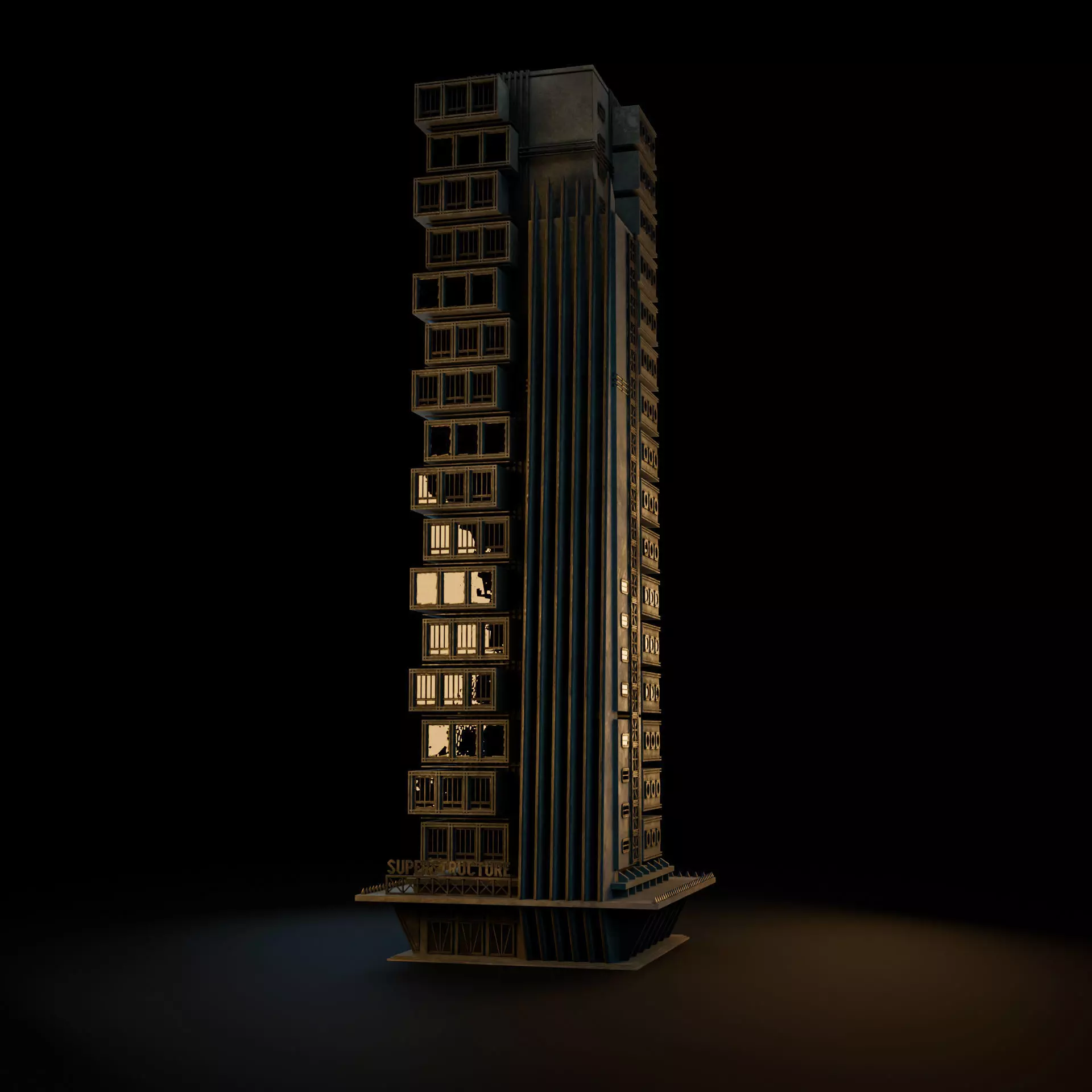 DYSTOPIAN BRUTALIST BUILDING SCIFI 04 Low-poly 3D model_8