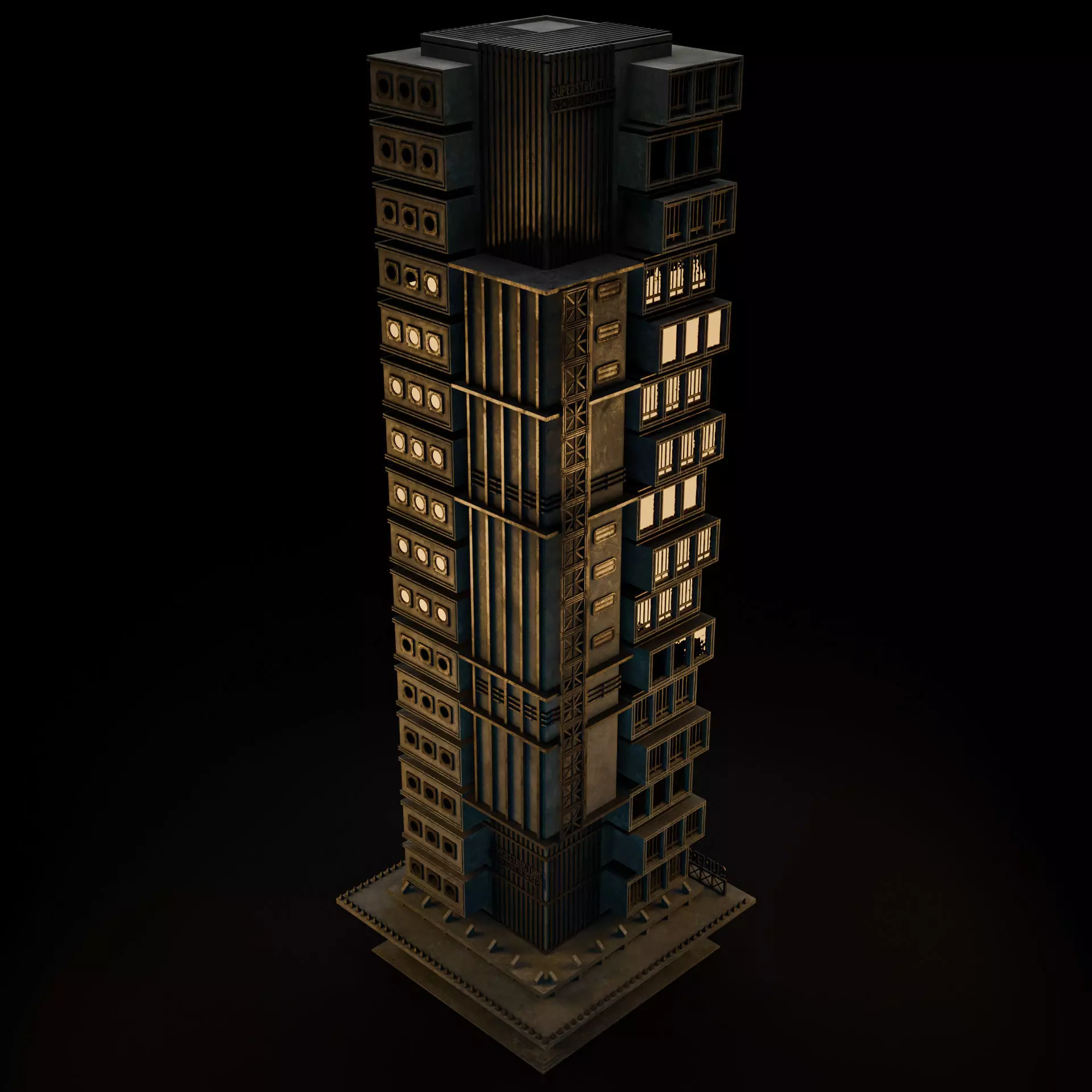 DYSTOPIAN BRUTALIST BUILDING SCIFI 04 Low-poly 3D model_11