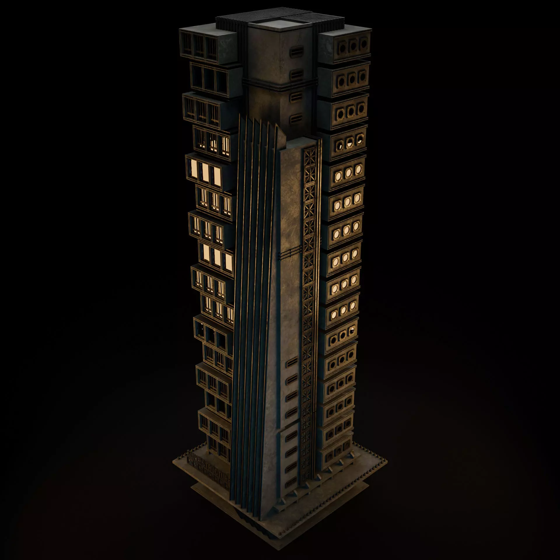 DYSTOPIAN BRUTALIST BUILDING SCIFI 04 Low-poly 3D model_9