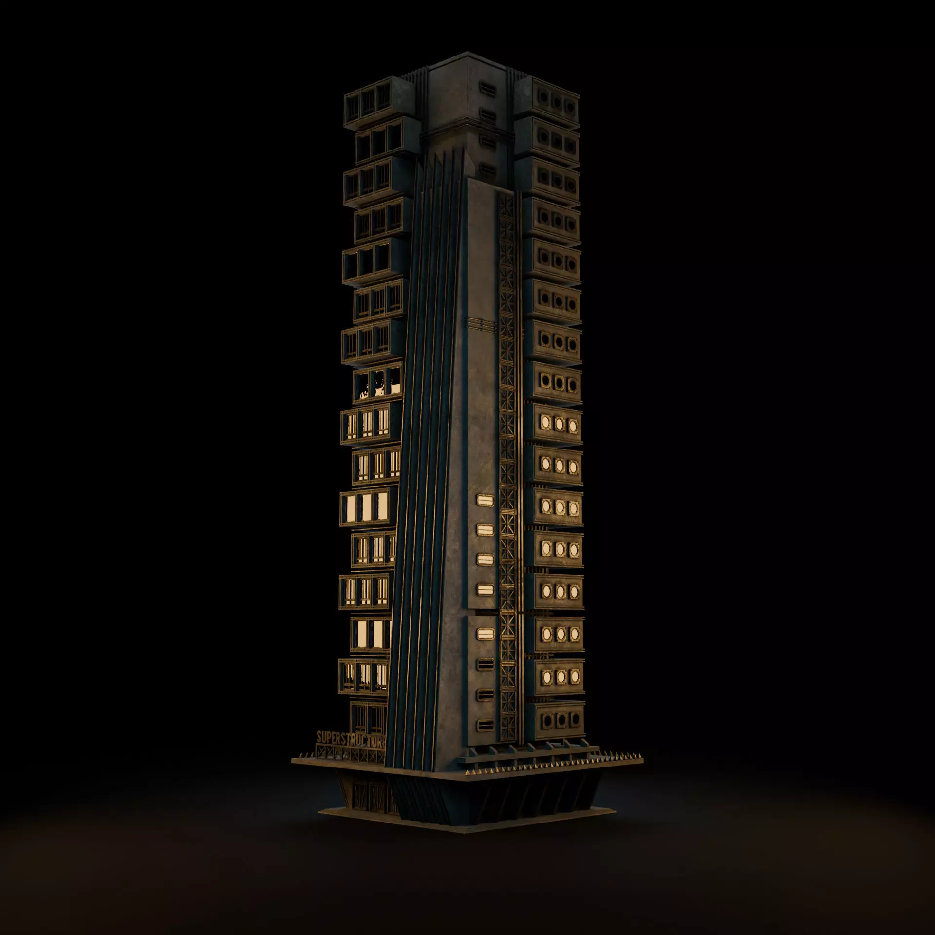 DYSTOPIAN BRUTALIST BUILDING SCIFI 04 Low-poly 3D model_10